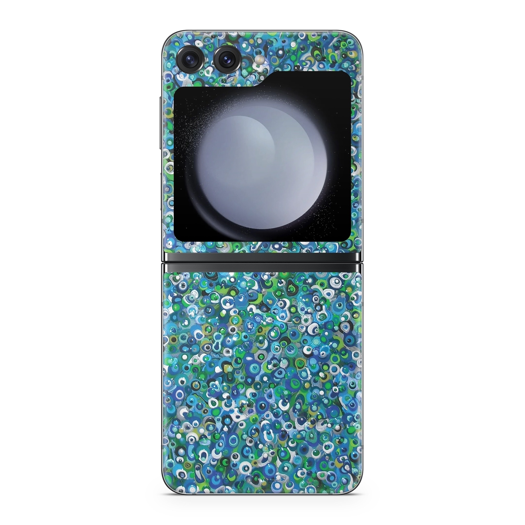 Samsung Galaxy Z Flip5 Skin design of Blue, Plant, Glitter, with blue, green, white colors