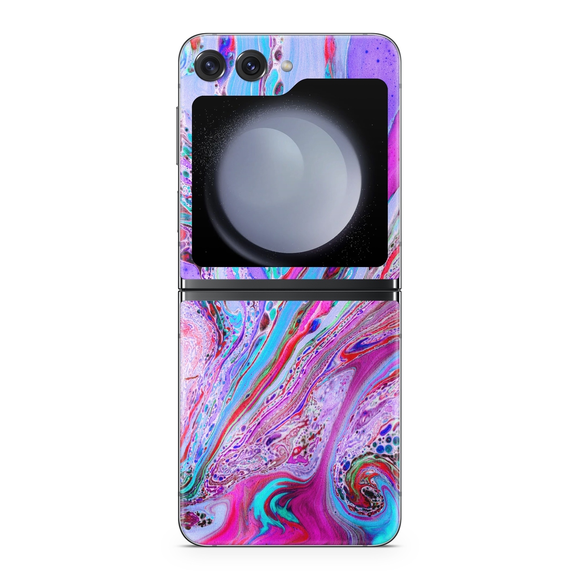Samsung Galaxy Z Flip5 Skin design of Pink, Purple, Pattern, Design, Visual arts, Art, Psychedelic art, Magenta, Acrylic paint, Colorfulness, with pink, purple, blue, green colors