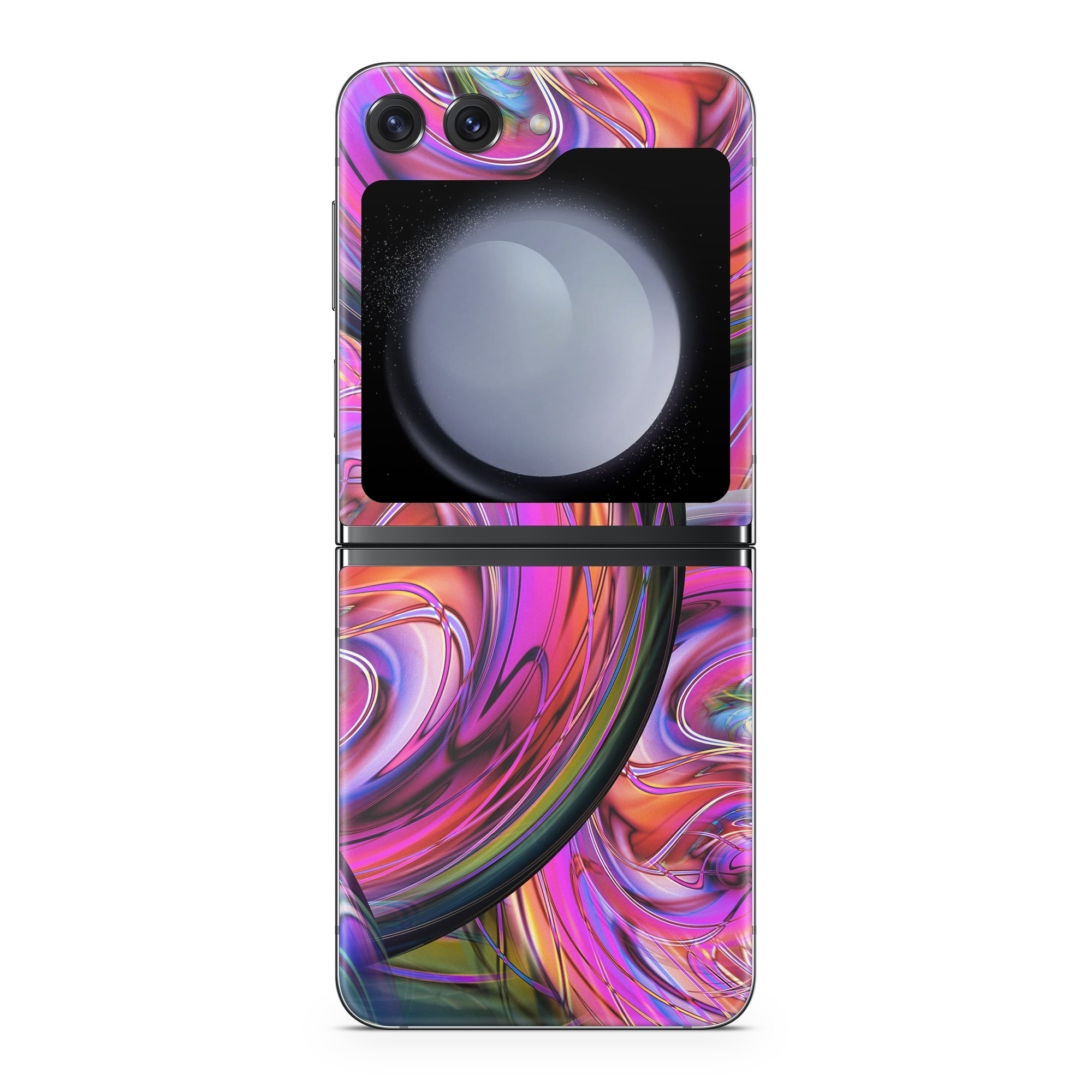 Samsung Galaxy Z Flip5 Skin design of Pattern, Psychedelic art, Purple, Art, Fractal art, Design, Graphic design, Colorfulness, Textile, Visual arts, with purple, black, red, gray, blue, green colors