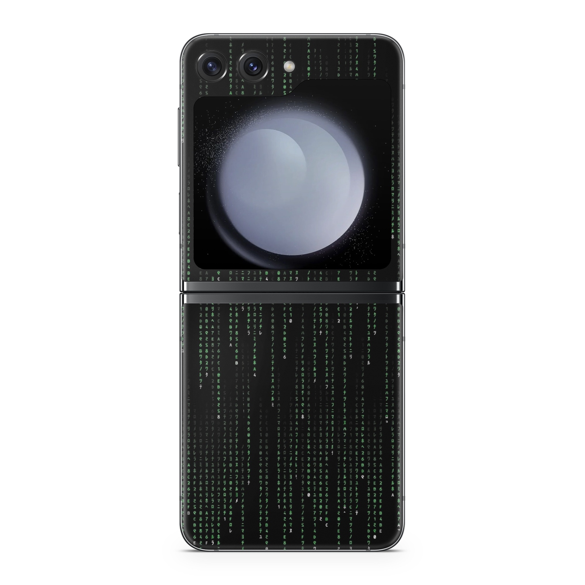 Samsung Galaxy Z Flip5 Skin design of Green, Black, Pattern, Symmetry, with black colors
