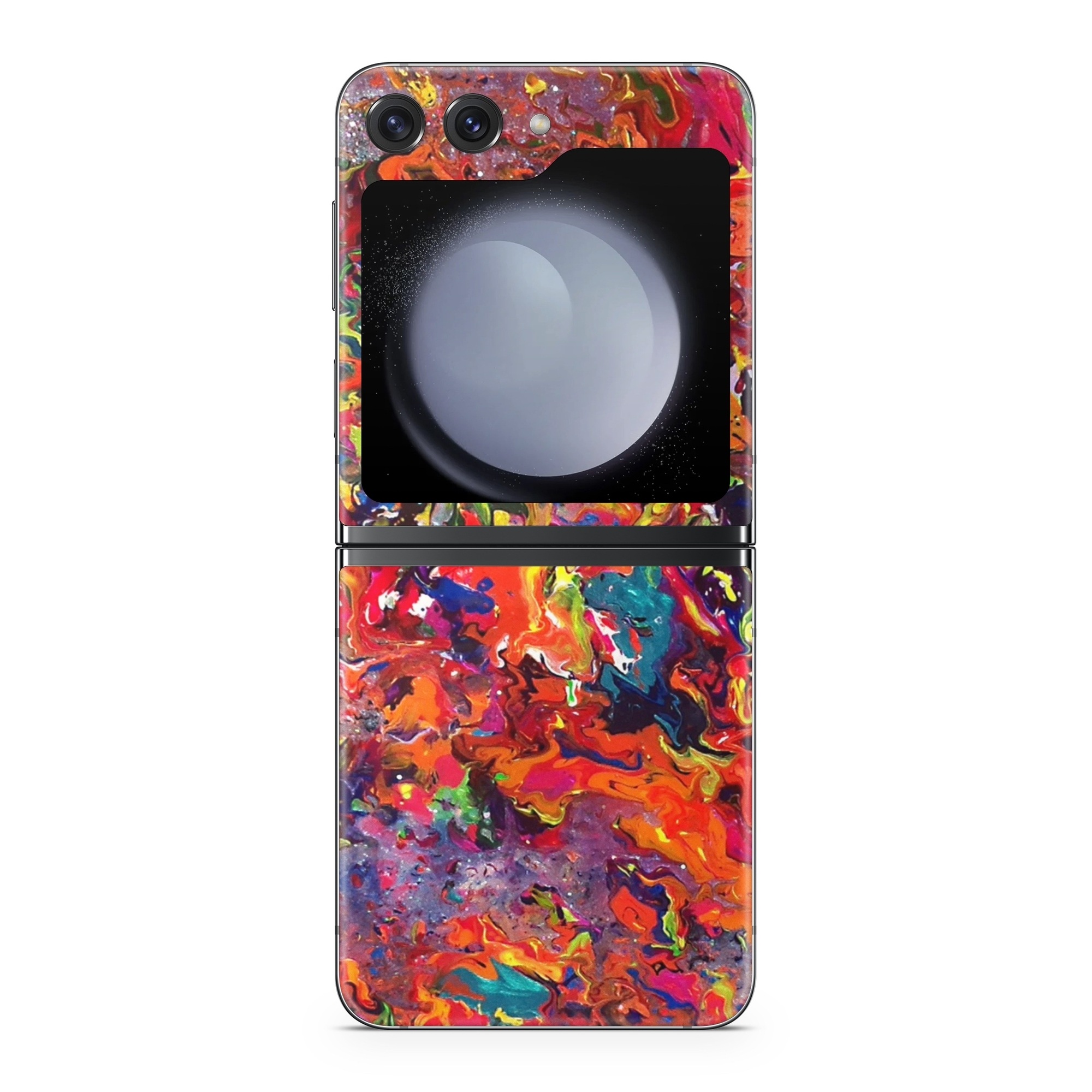 Samsung Galaxy Z Flip5 Skin design of Colorfulness, Modern art, Acrylic paint, Painting, Visual arts, Art, Psychedelic art, Textile, Pattern, Paint, with red, yellow, green, orange, yellow colors