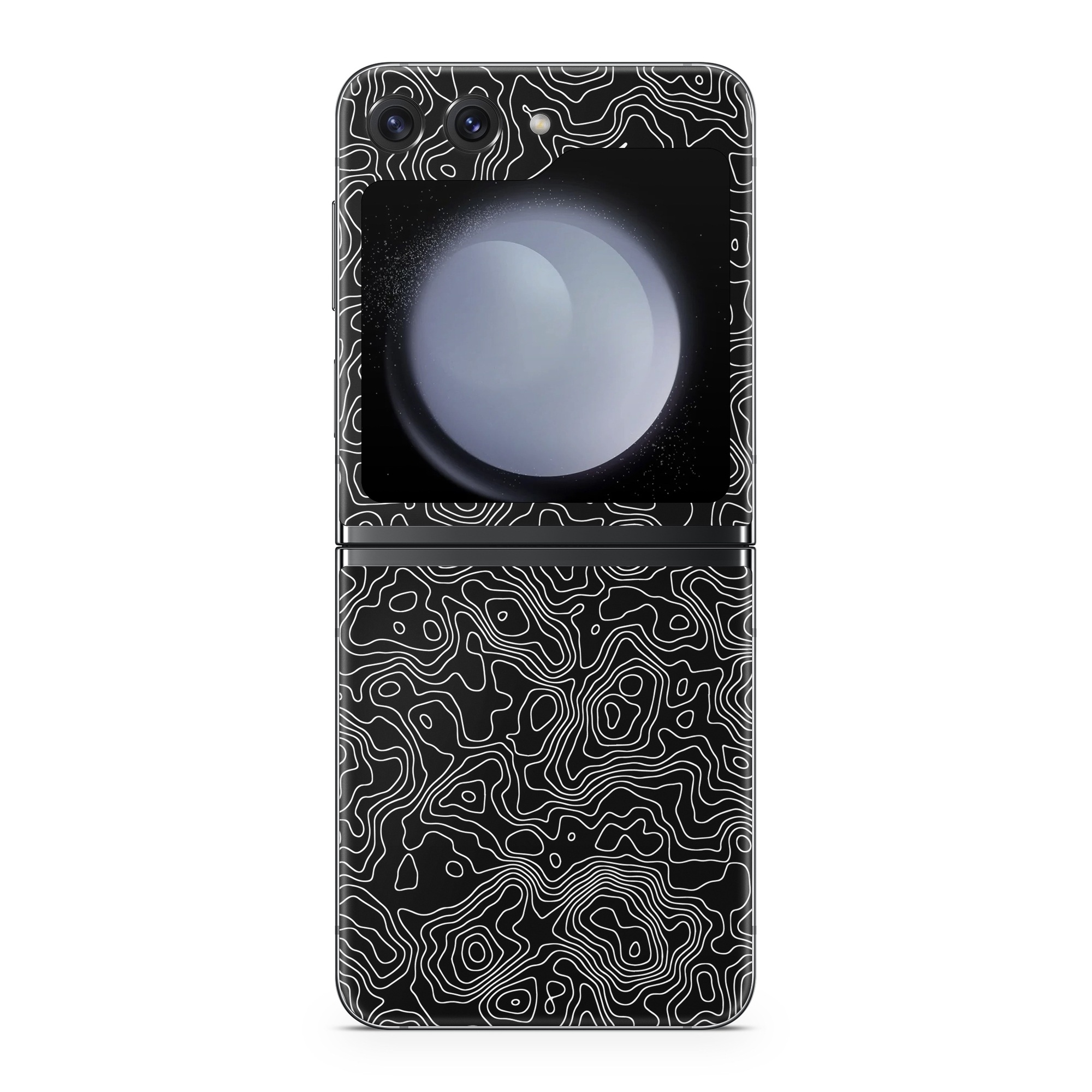 Samsung Galaxy Z Flip5 Skin design of Art, Motif, Pattern, Symmetry, Monochrome, Circle, Font, Visual arts, Illustration, Monochrome photography, with black, gray colors