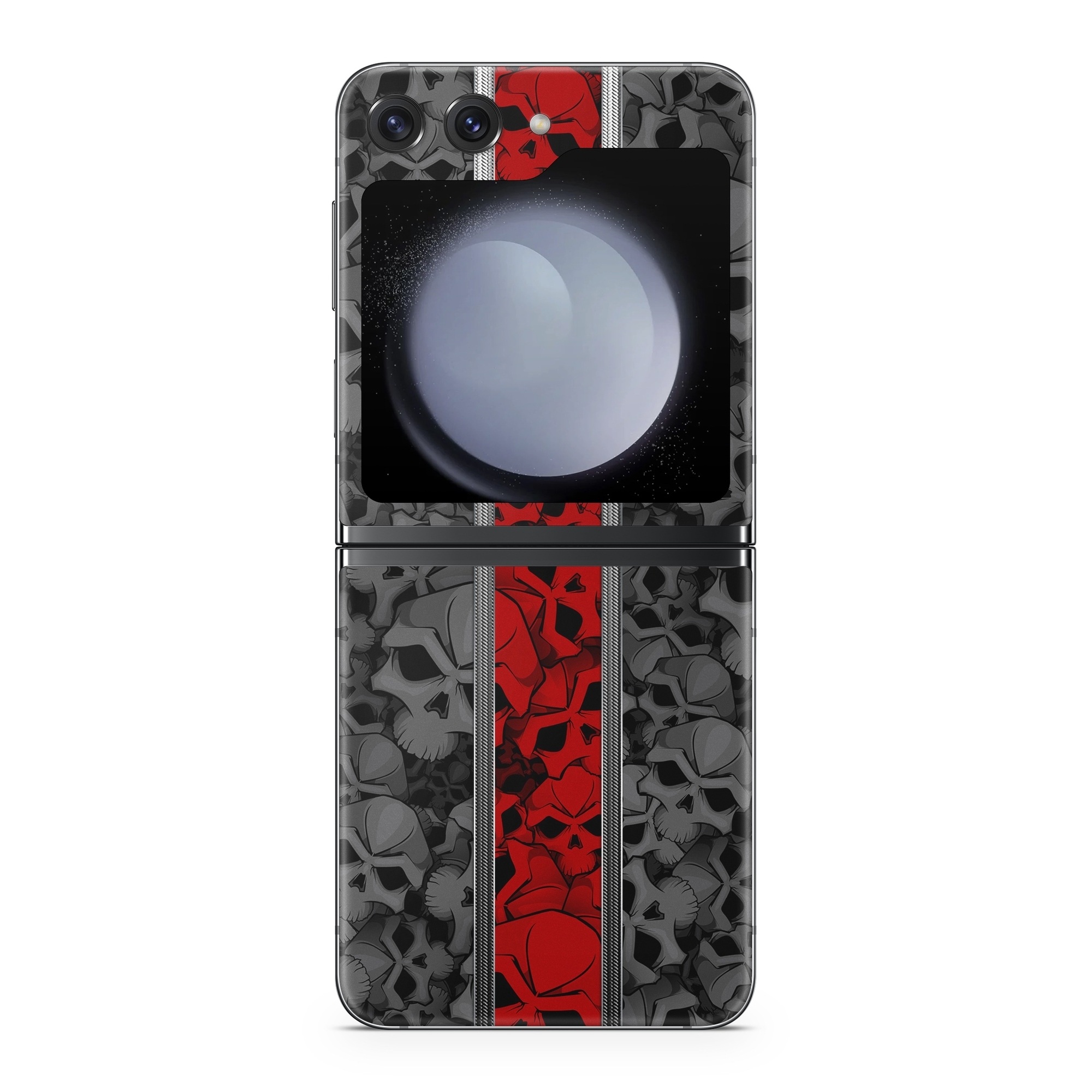 Samsung Galaxy Z Flip5 Skin design of Font, Text, Pattern, Design, Graphic design, Black-and-white, Monochrome, Graphics, Illustration, Art, with black, red, gray colors