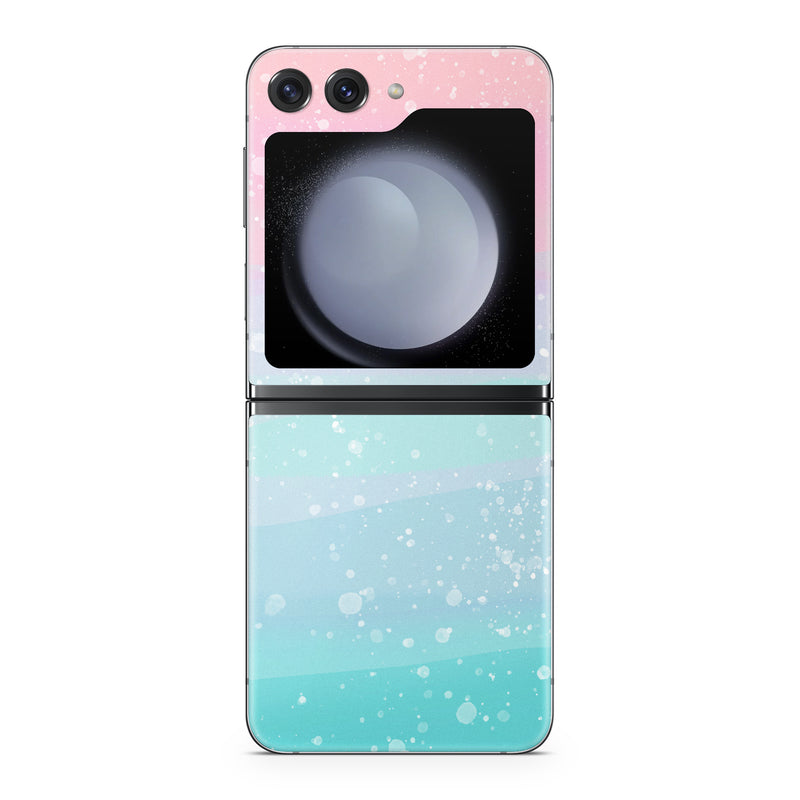 Samsung Galaxy Z Flip5 Skin design of Blue, Pink, Graphics, with blue, pink, white colors