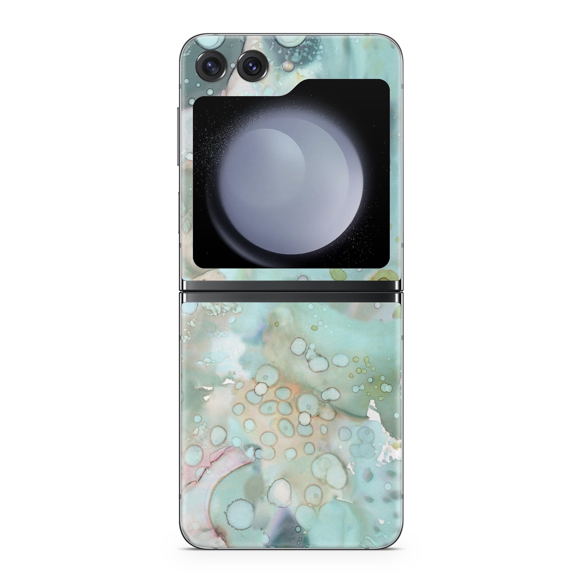 Samsung Galaxy Z Flip5 Skin design of Aqua, Blue, Green, Watercolor paint, Pattern, Turquoise, Organism, Design, Art, Painting, with blue, green, pink colors