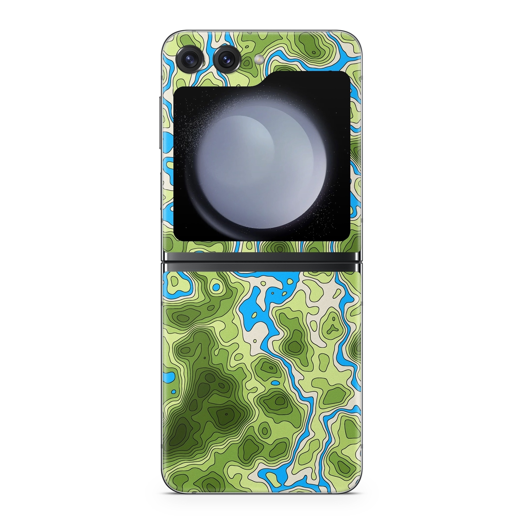 Samsung Galaxy Z Flip5 Skin design of Botany, Azure, Organism, Vegetation, Aqua, Terrestrial plant, Symmetry, Electric blue, Pattern, Art, with green, blue colors