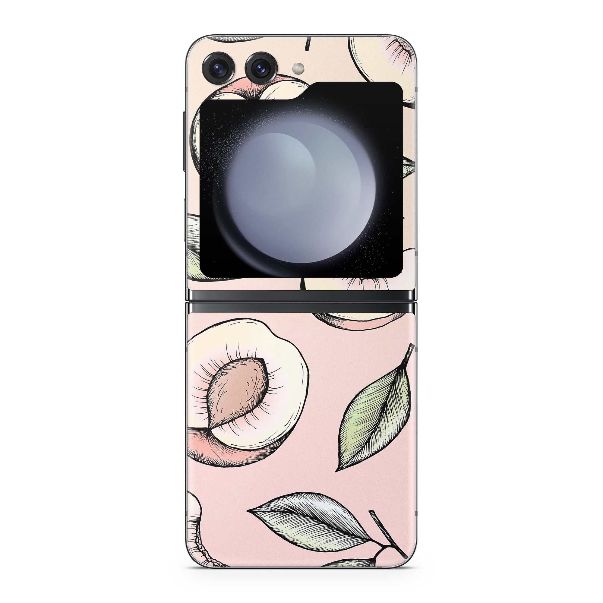 Samsung Galaxy Z Flip5 Skin design of Pattern, Leaf, Botany, Organism, Design, Plant, Illustration, Clip art, with pink, green, yellow, orange colors