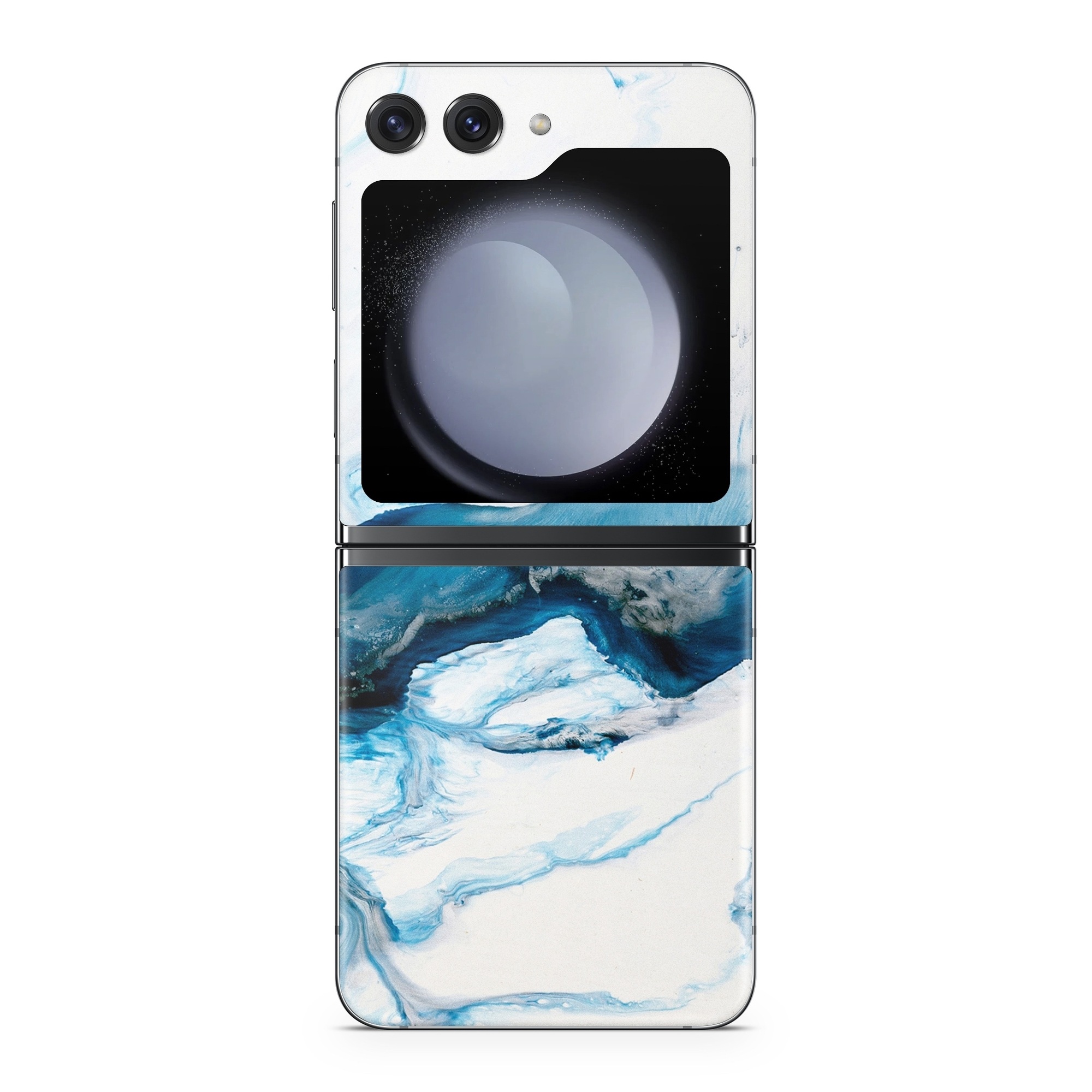Samsung Galaxy Z Flip5 Skin design of Glacial landform, Blue, Water, Glacier, Sky, Arctic, Ice cap, Watercolor paint, Drawing, Art, with white, blue, black colors