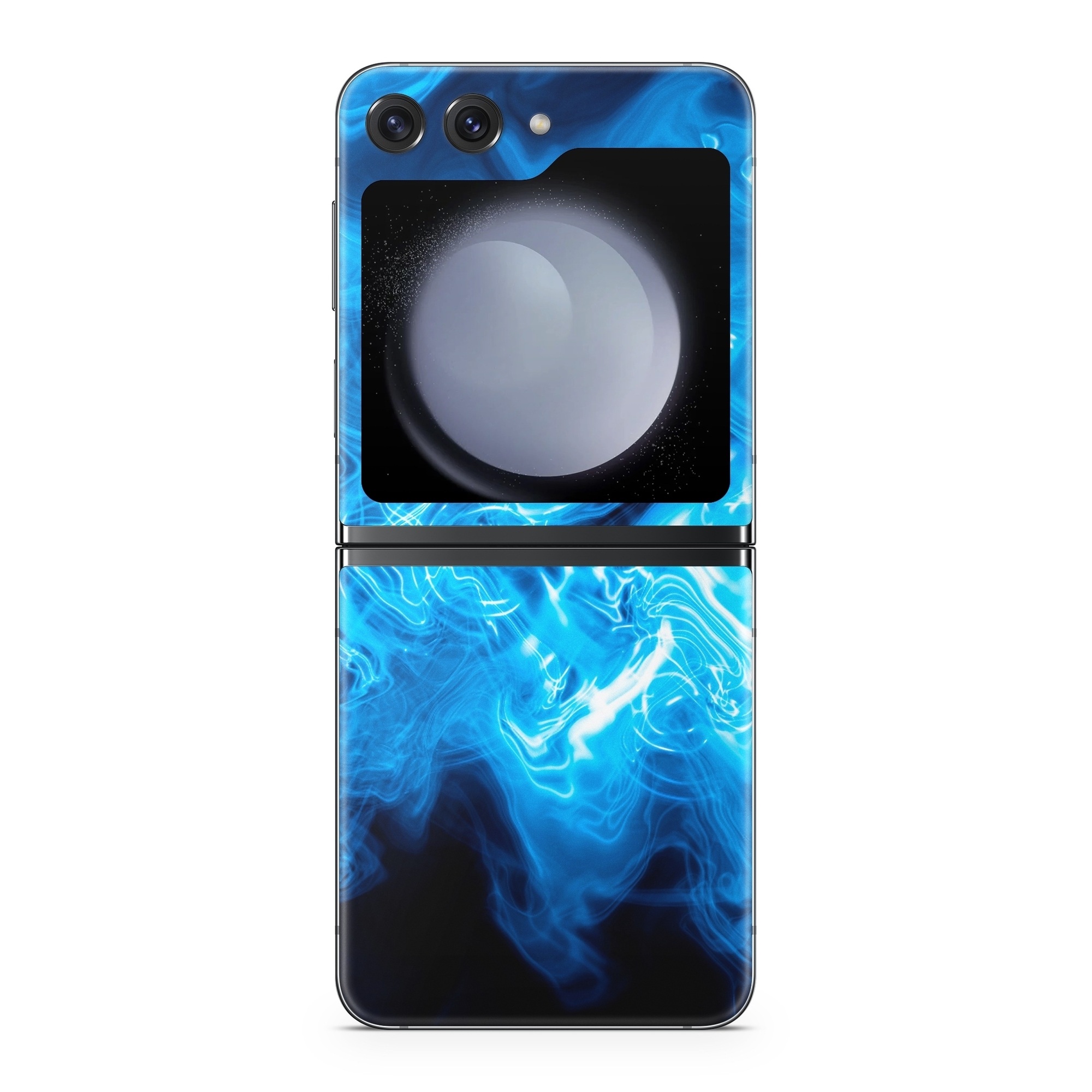 Samsung Galaxy Z Flip5 Skin design of Blue, Water, Electric blue, Organism, Pattern, Smoke, Liquid, Art, with blue, black, purple colors
