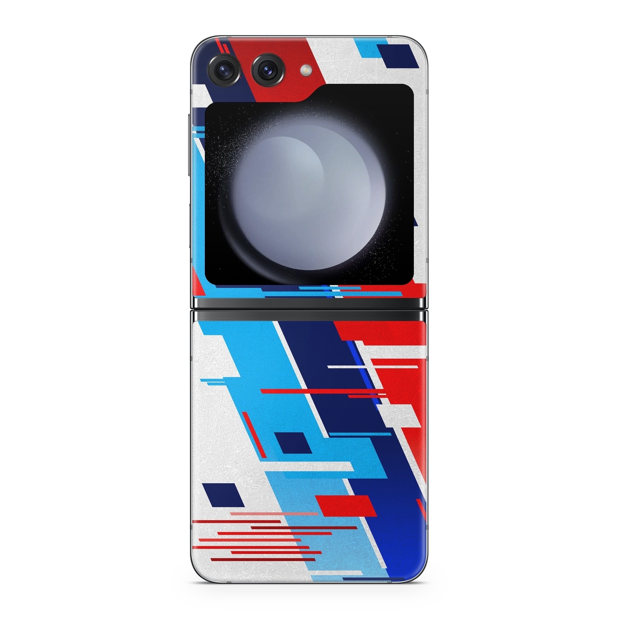 Samsung Galaxy Z Flip5 Skin design of Azure, Font, Material property, Parallel, Electric blue, Slope, Graphics, Carmine, Brand, Rectangle, with gray, blue, black, red, purple colors