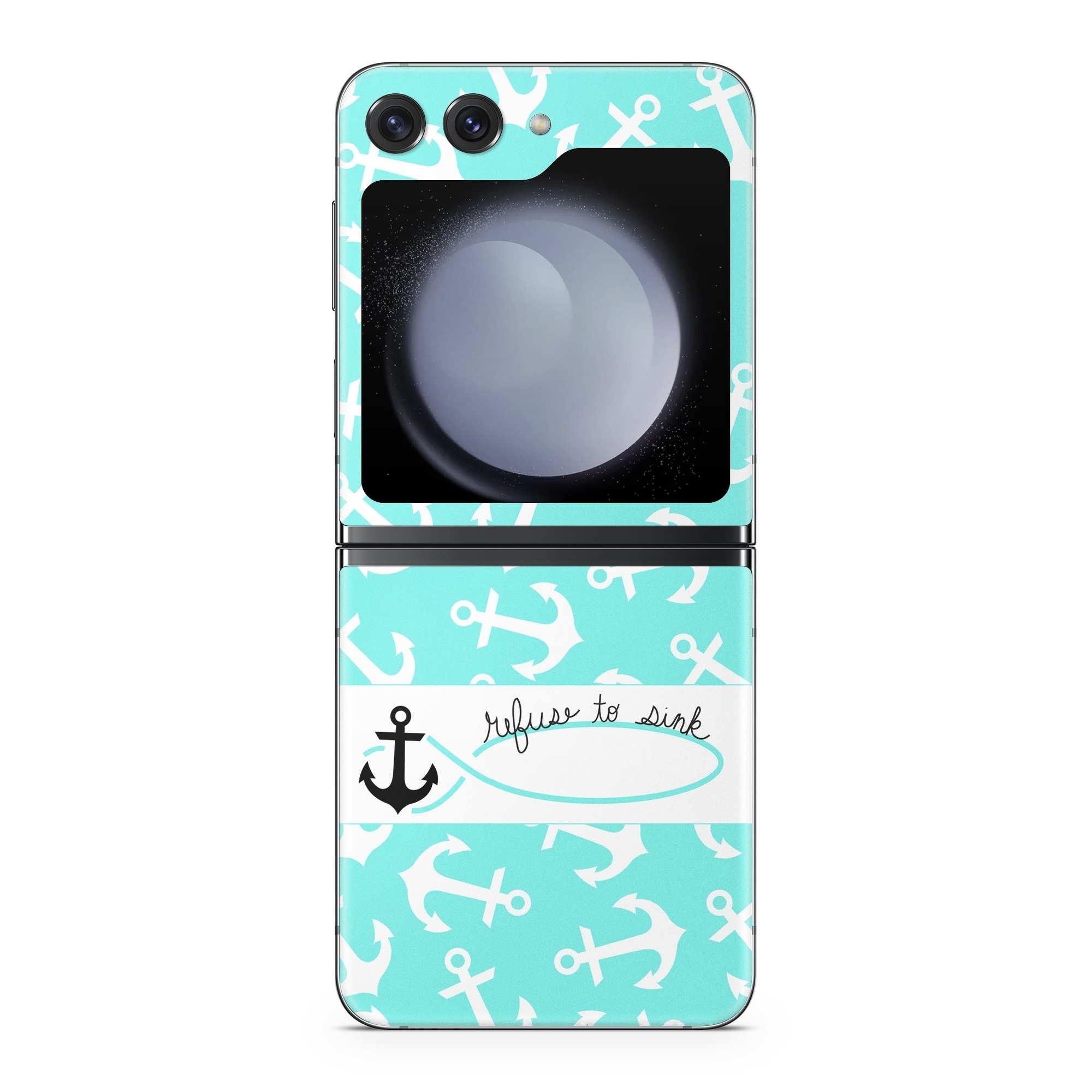 Samsung Galaxy Z Flip5 Skin design of Text, Turquoise, Aqua, Font, Teal, Pattern, Line, Design, Illustration, with gray, white, blue, green colors