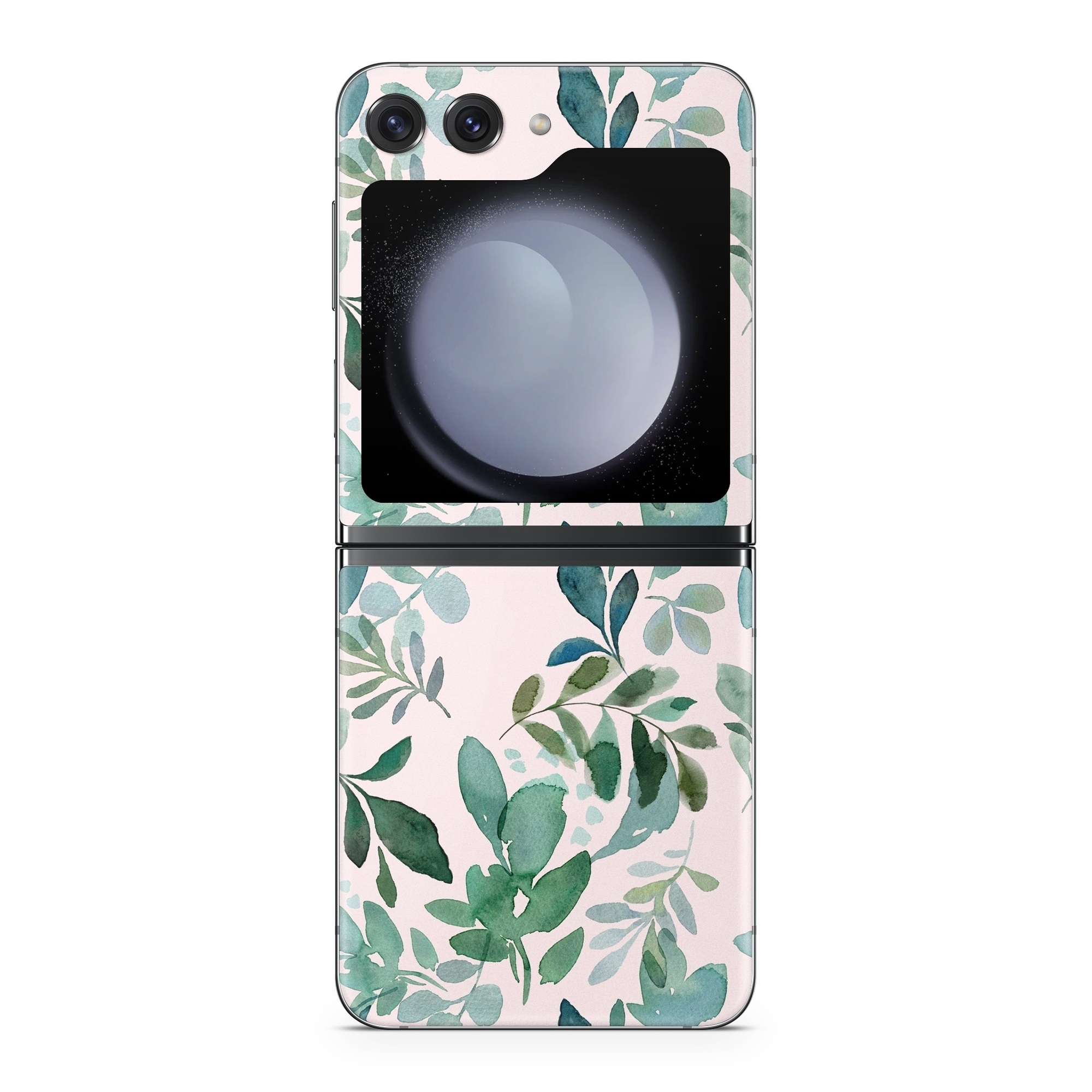 Samsung Galaxy Z Flip5 Skin design of Pattern, Green, Leaf, Design, Plant, Tree, Military camouflage, with white, green, blue colors
