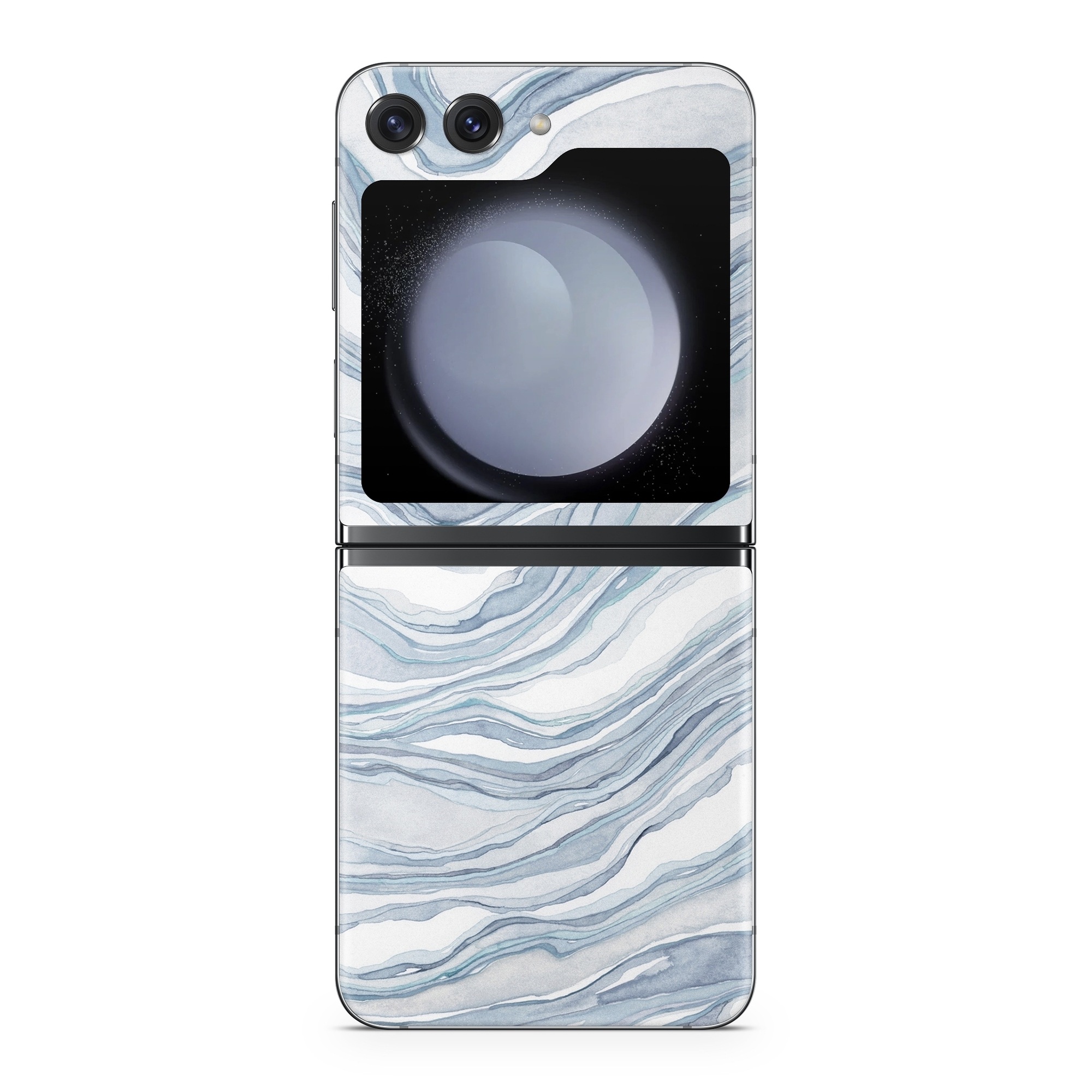 Samsung Galaxy Z Flip5 Skin design of Water, Liquid, Azure, Fluid, Grey, Aqua, Pattern, Wind wave, Electric blue, Wind, with blue, white colors