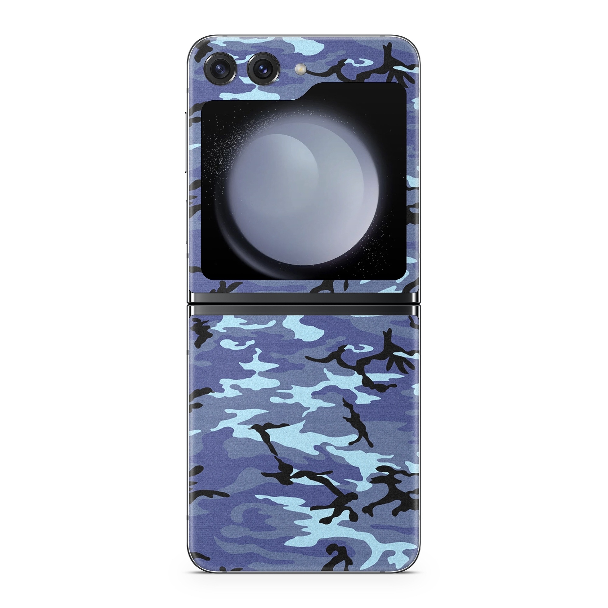 Samsung Galaxy Z Flip5 Skin design of Military camouflage, Pattern, Blue, Aqua, Teal, Design, Camouflage, Textile, Uniform, with blue, black, gray, purple colors
