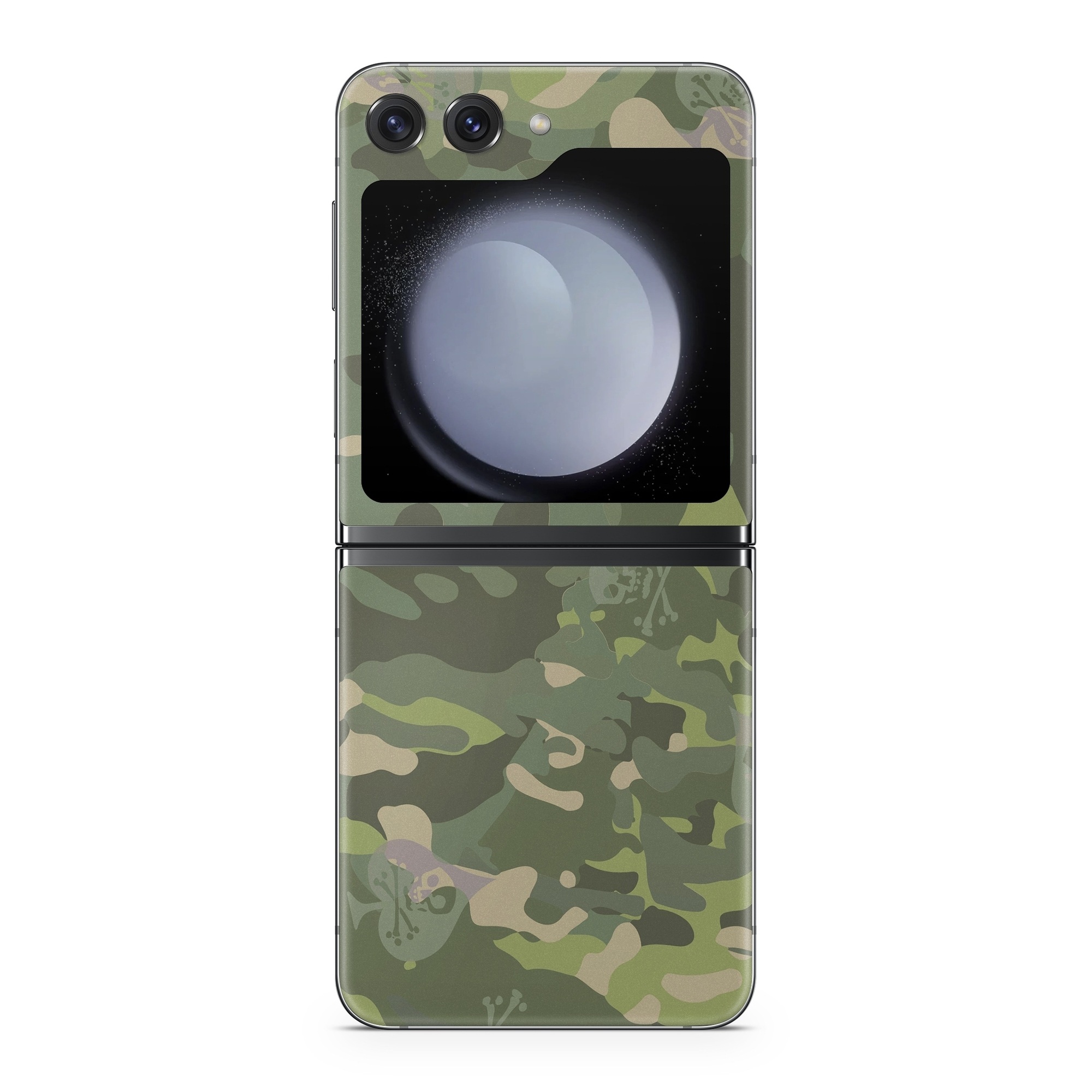 Samsung Galaxy Z Flip5 Skin design of Military camouflage, Pattern, Camouflage, Uniform, Clothing, Green, Design, Leaf, Plant, Illustration, with green, brown colors