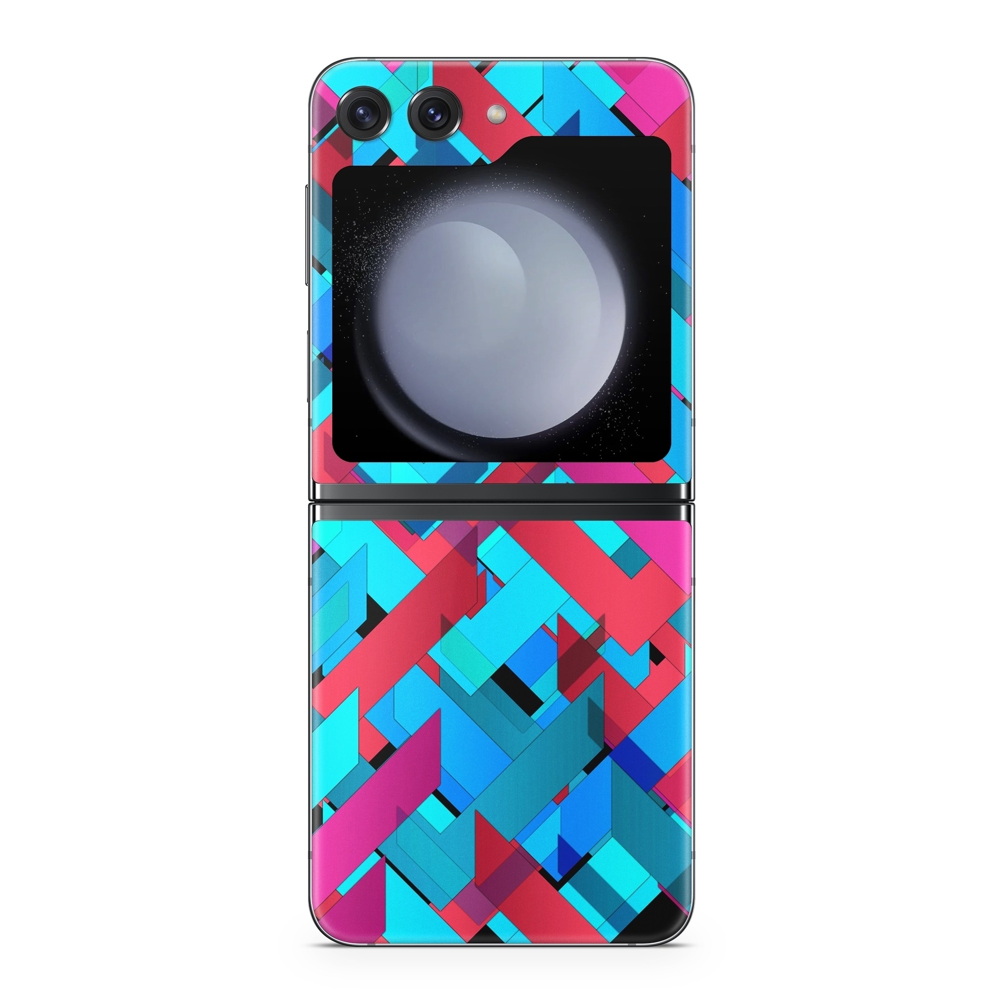 Samsung Galaxy Z Flip5 Skin design of Pattern, Turquoise, Line, Teal, Magenta, Design, Textile, Symmetry, Colorfulness, with blue, red, purple, black colors