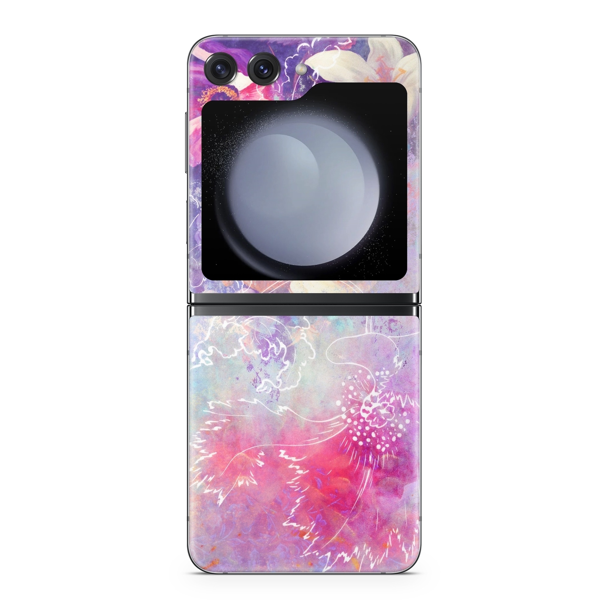 Samsung Galaxy Z Flip5 Skin design of Purple, Violet, Pink, Graphic design, Illustration, Sky, Art, Design, Watercolor paint, Graphics, with purple, white, red, orange, blue colors