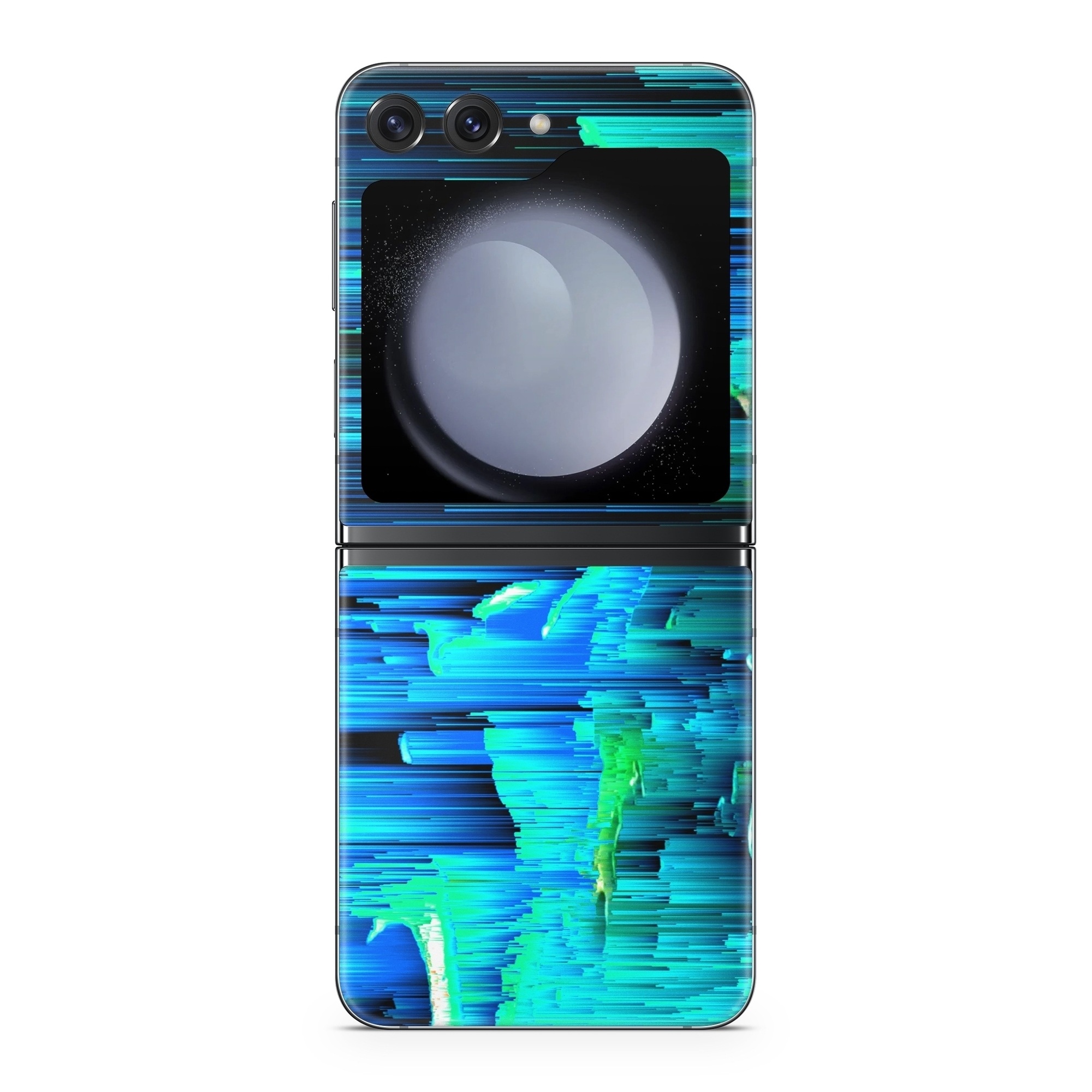 Samsung Galaxy Z Flip5 Skin design of Blue, Green, Turquoise, Light, Colorfulness, Electric blue, with blue, green, black, white colors