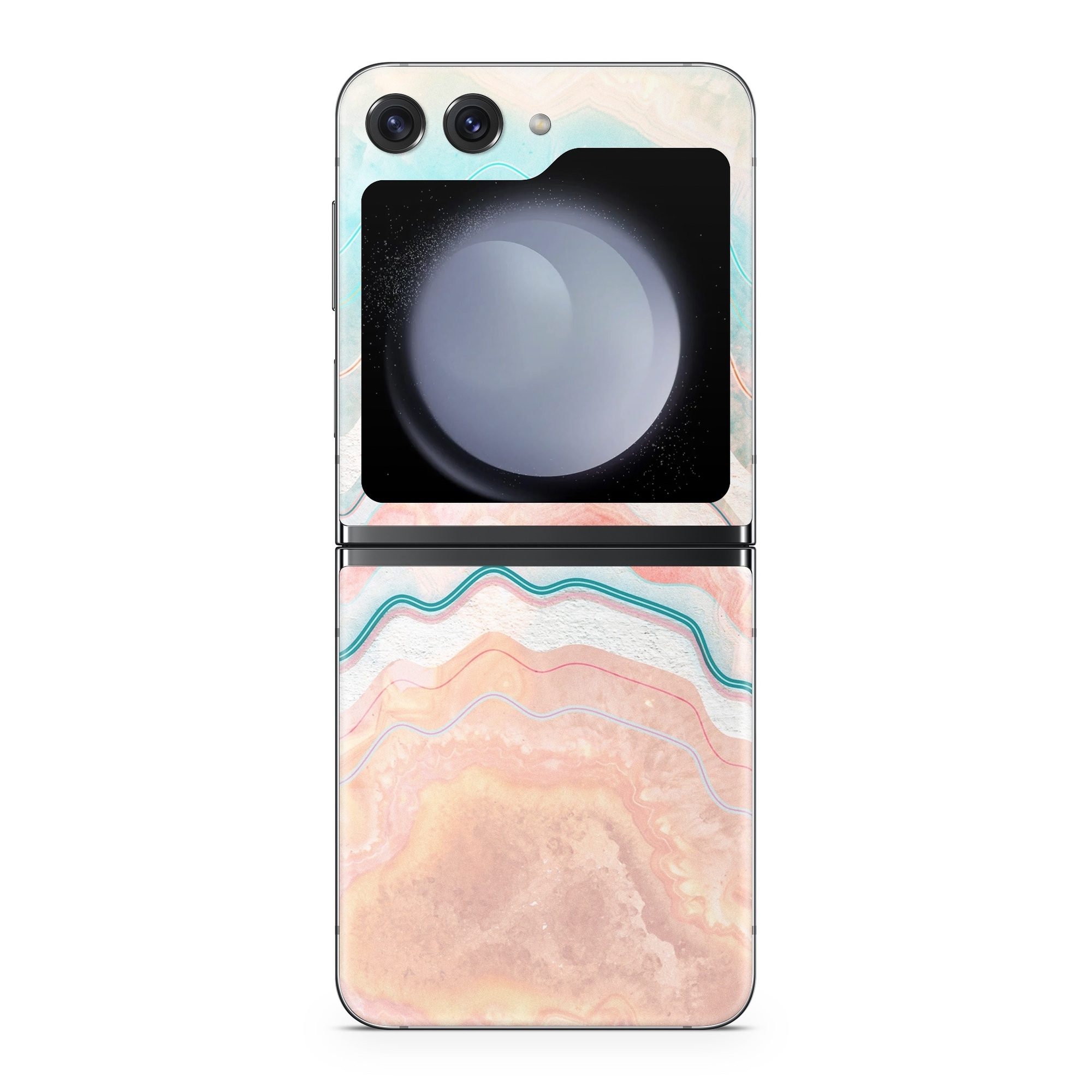 Samsung Galaxy Z Flip5 Skin design of Aqua, Line, Pattern, Watercolor paint, Design, Illustration, Art, with blue, pink, white, orange, yellow colors