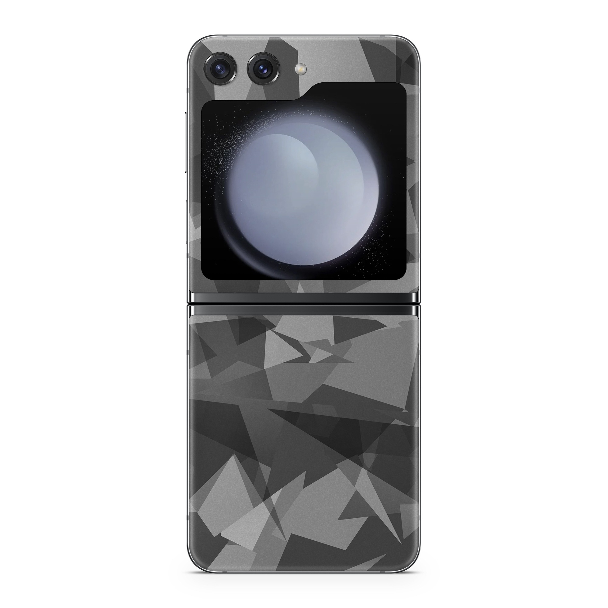 Samsung Galaxy Z Flip5 Skin design of Black, Pattern, Triangle, Black-and-white, Monochrome, Grey, Design, Line, Architecture, Monochrome photography, with black, gray colors