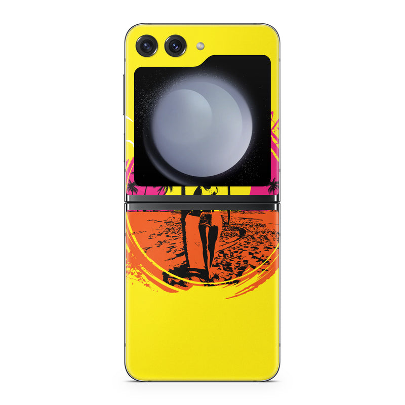 Samsung Galaxy Z Flip5 Skin design of Palm trees, Graphic design, Graphics, Surfing--Equipment and supplies, Surfboard, Silhouette