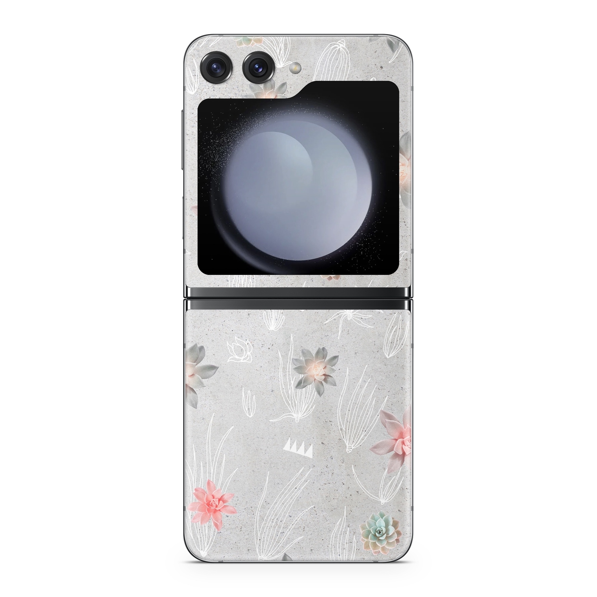 Samsung Galaxy Z Flip5 Skin design of Pink, Pattern, Wrapping paper, Textile, Design, Wallpaper, Floral design, Plant, Flower, with gray, red, white, pink colors