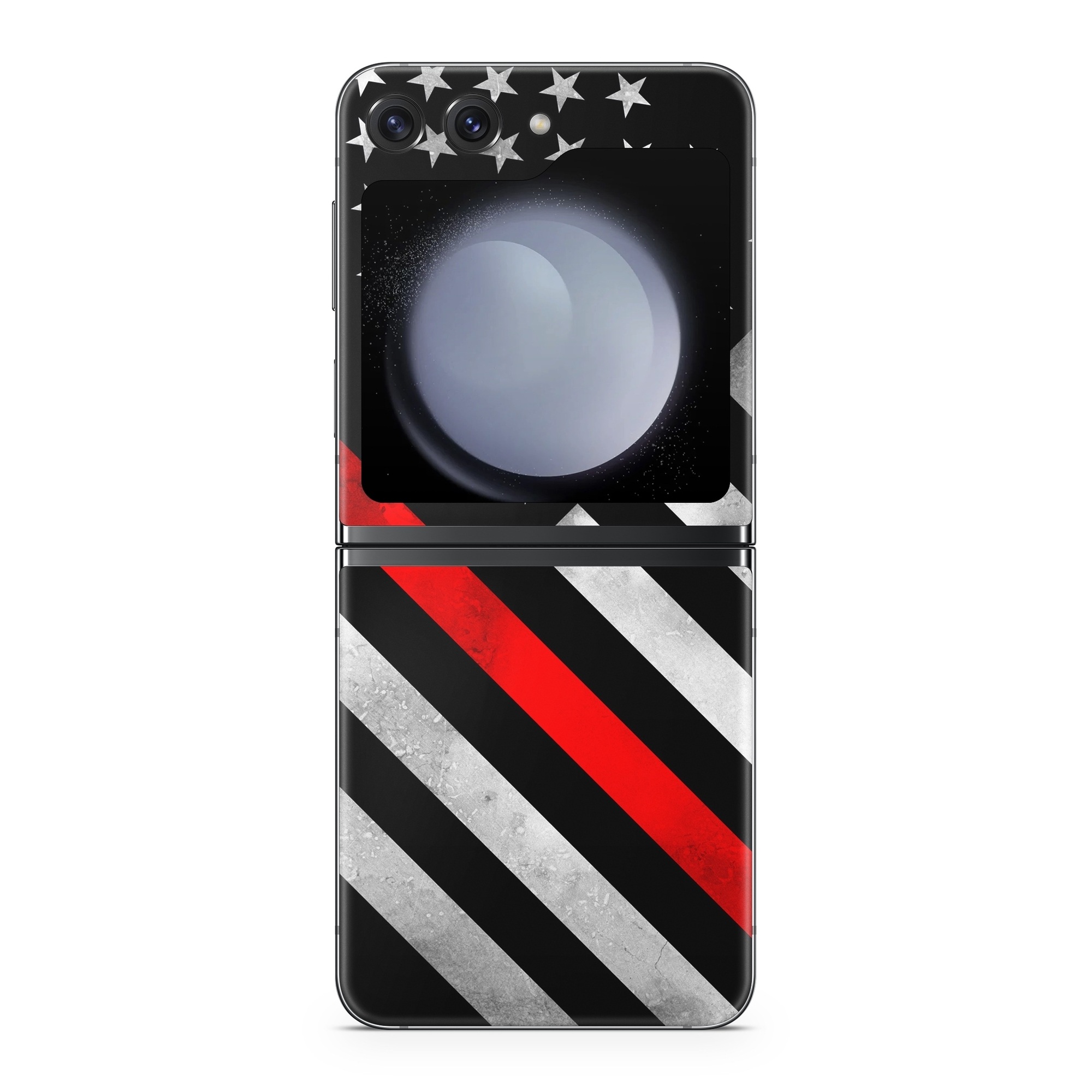 Samsung Galaxy Z Flip5 Skin design of Flag of the united states, Flag, Line, Black-and-white, Pattern, Flag Day (USA), Veterans day, Independence day, Memorial day, with black, white, gray, red colors