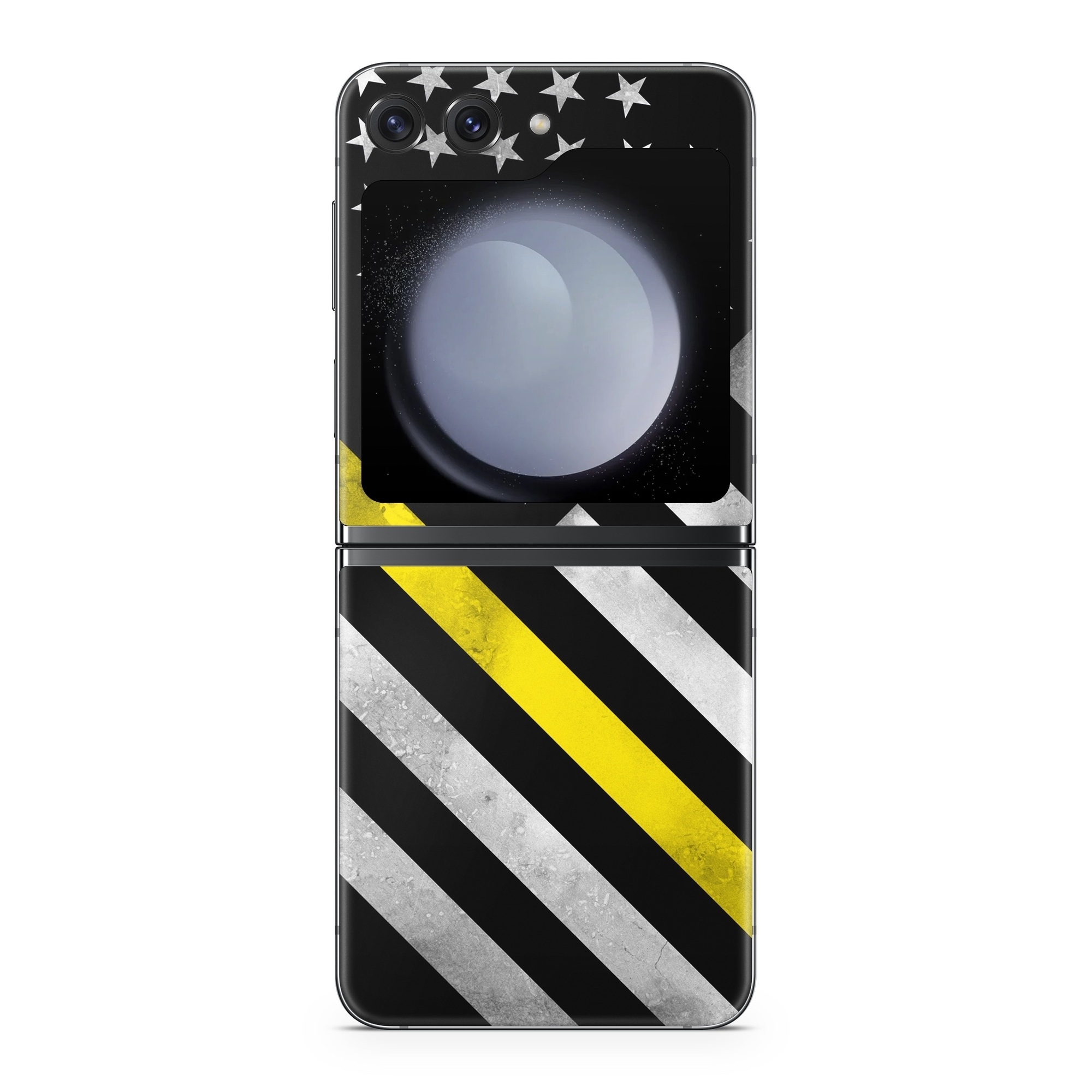 Samsung Galaxy Z Flip5 Skin design of Flag of the united states, Flag, Yellow, Line, Black-and-white, Pattern, Monochrome, Graphic design, Parallel, with black, white, gray, yellow colors