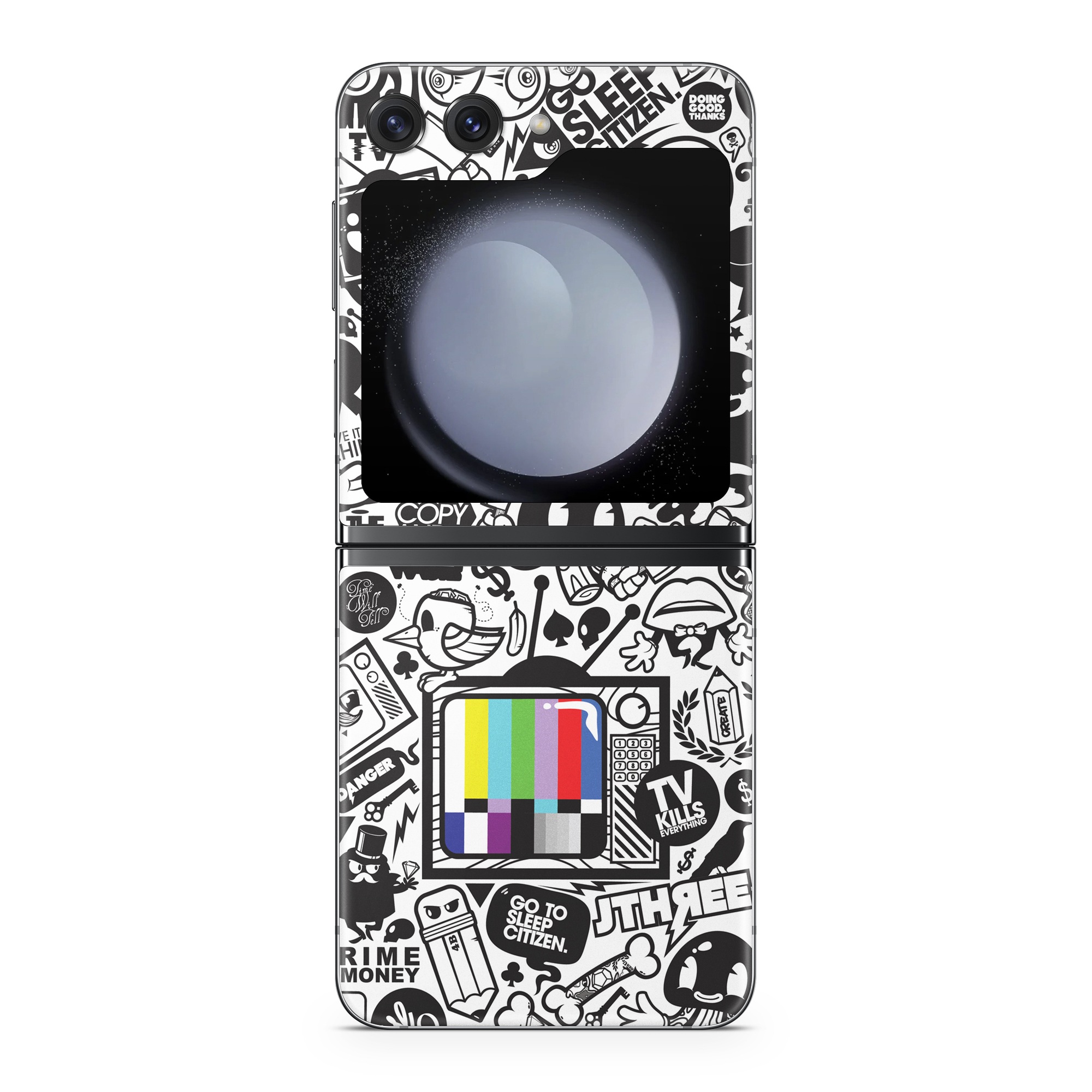 Samsung Galaxy Z Flip5 Skin design of Pattern, Drawing, Doodle, Design, Visual arts, Font, Black-and-white, Monochrome, Illustration, Art, with gray, black, white colors