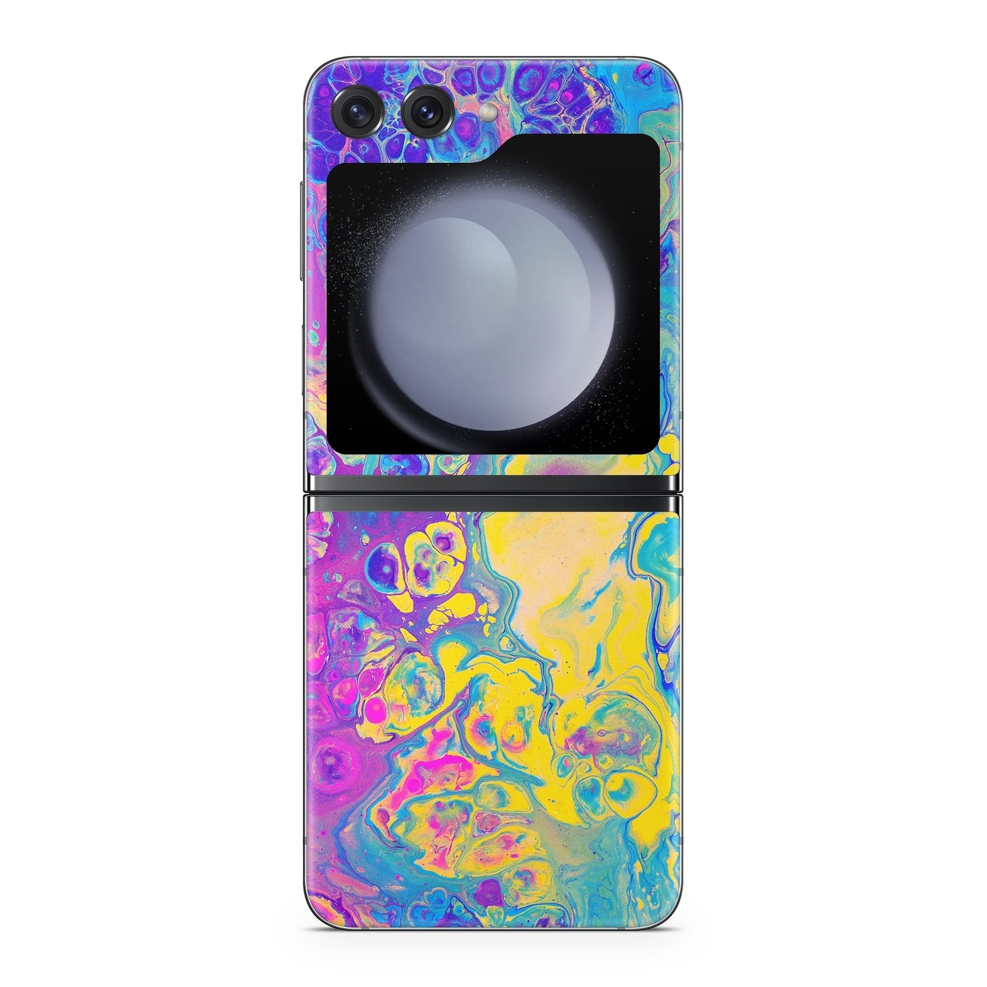 Samsung Galaxy Z Flip5 Skin design of Psychedelic art, Pattern, Purple, Visual arts, Design, Art, Fractal art, Electric blue, Graphic design, Graphics, with blue, yellow, purple, pink colors