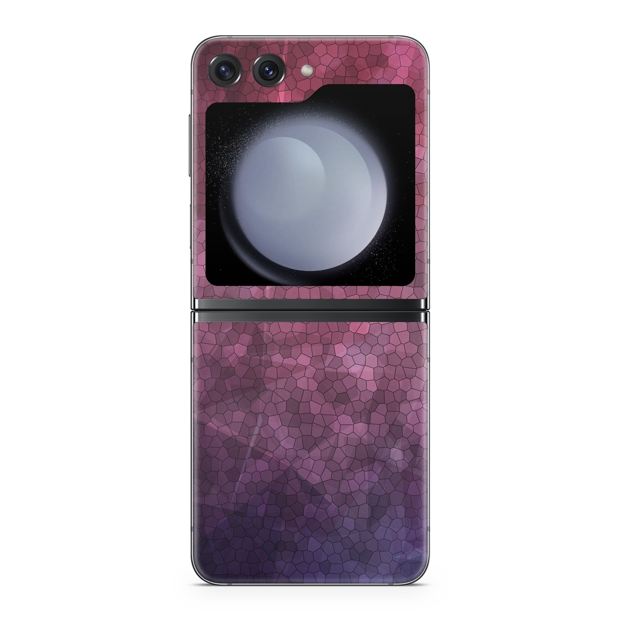 Samsung Galaxy Z Flip5 Skin design of Purple, Sky, Red, Violet, Pink, Pattern, Design, Triangle, Line, Magenta, with black, red, purple, pink, white colors