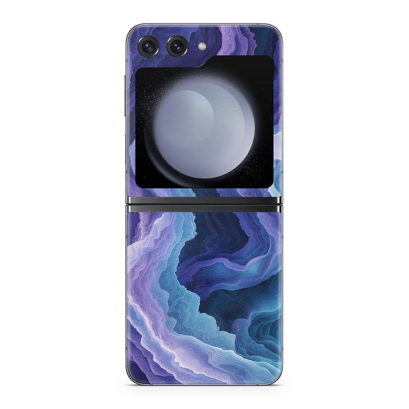 Samsung Galaxy Z Flip5 Skin design of Blue, Purple, Fractal art, with purple, blue, white, black colors