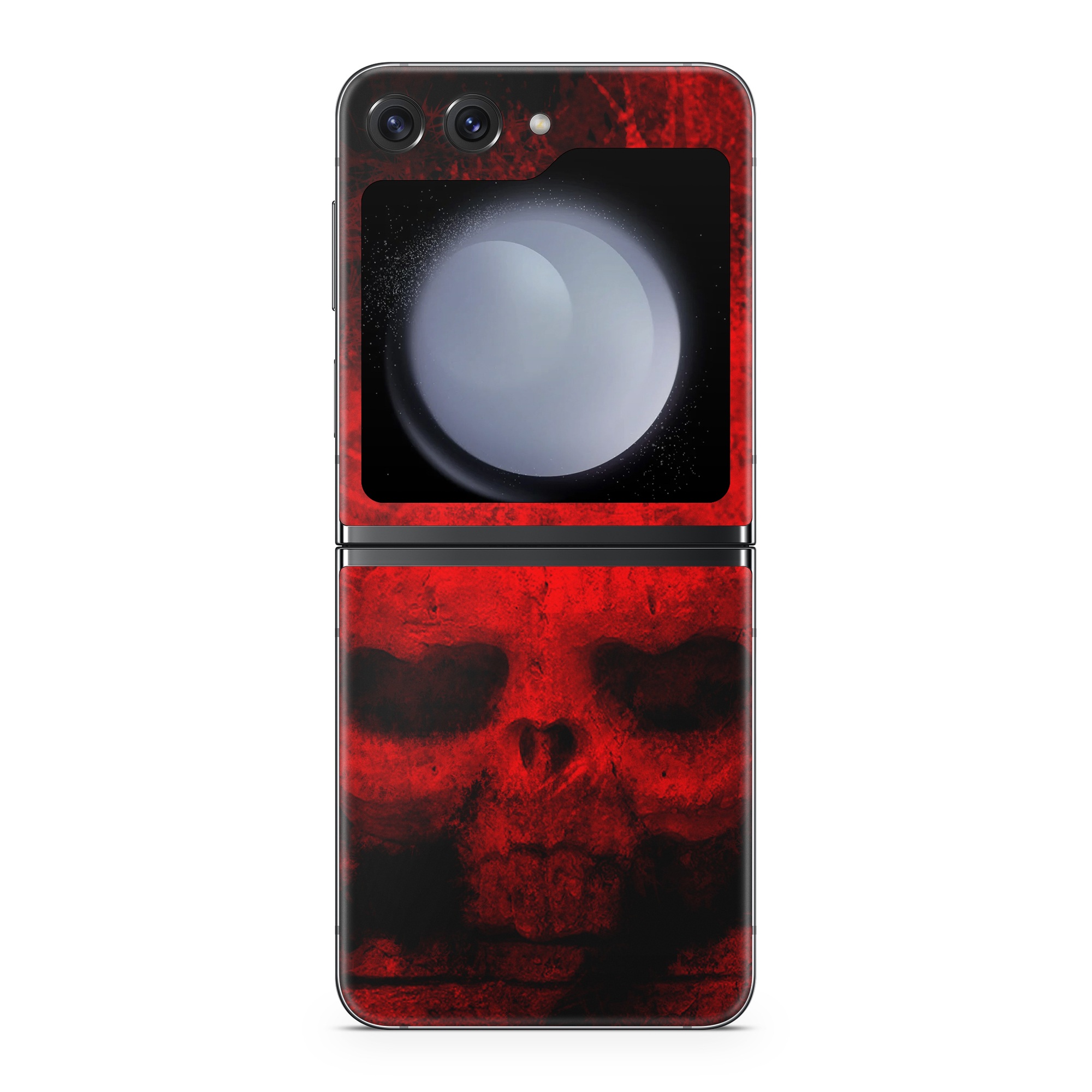 Samsung Galaxy Z Flip5 Skin design of Red, Skull, Bone, Darkness, Mouth, Graphics, Pattern, Fiction, Art, Fractal art, with black, red colors