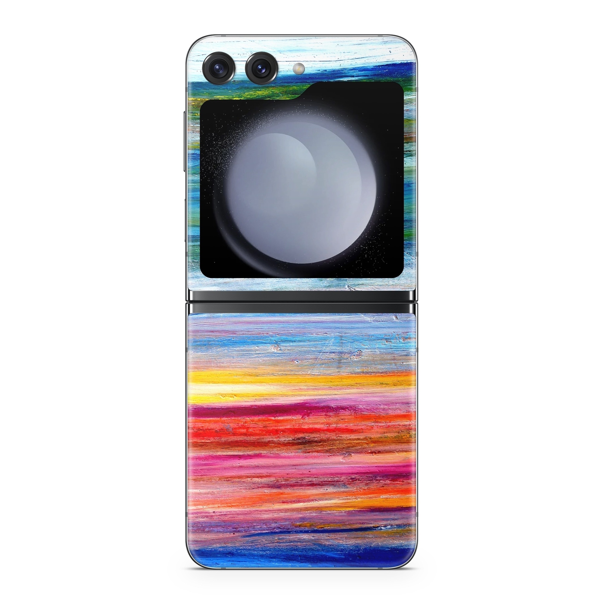 Samsung Galaxy Z Flip5 Skin design of Sky, Painting, Acrylic paint, Modern art, Watercolor paint, Art, Horizon, Paint, Visual arts, Wave, with gray, blue, red, black, pink colors