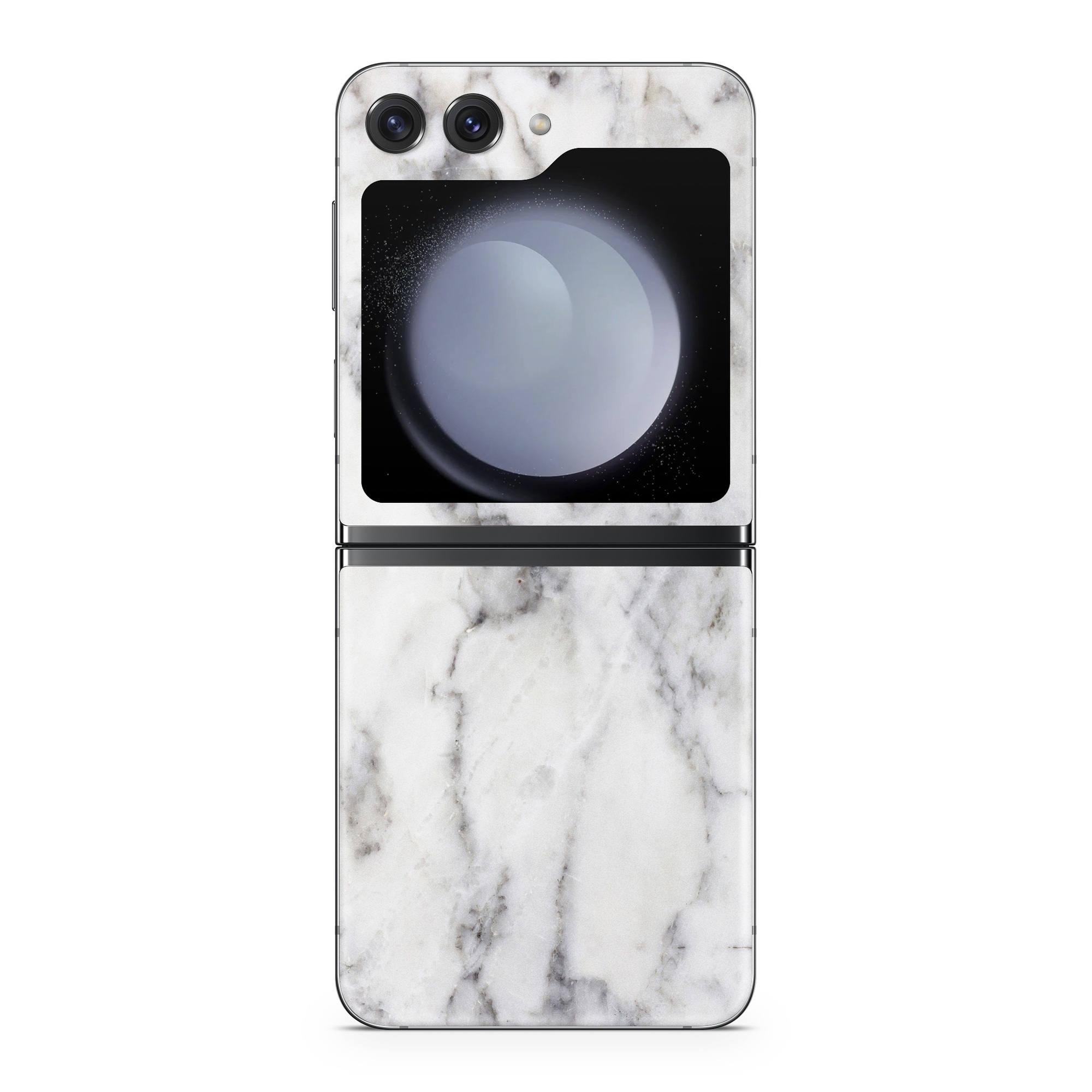 Samsung Galaxy Z Flip5 Skin design of White, Geological phenomenon, Marble, Black-and-white, Freezing, with white, black, gray colors