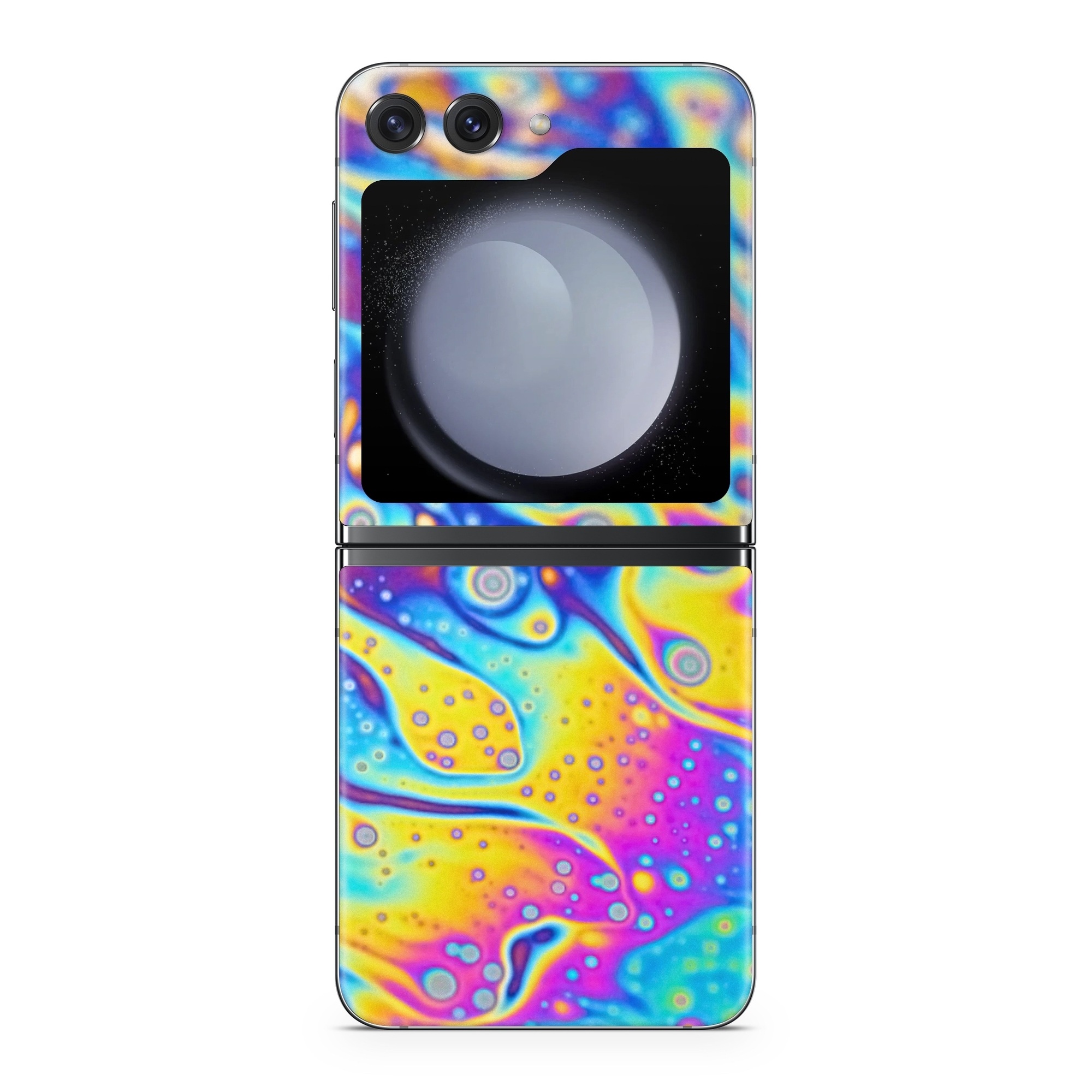 Samsung Galaxy Z Flip5 Skin design of Psychedelic art, Blue, Pattern, Art, Visual arts, Water, Organism, Colorfulness, Design, Textile, with gray, blue, orange, purple, green colors