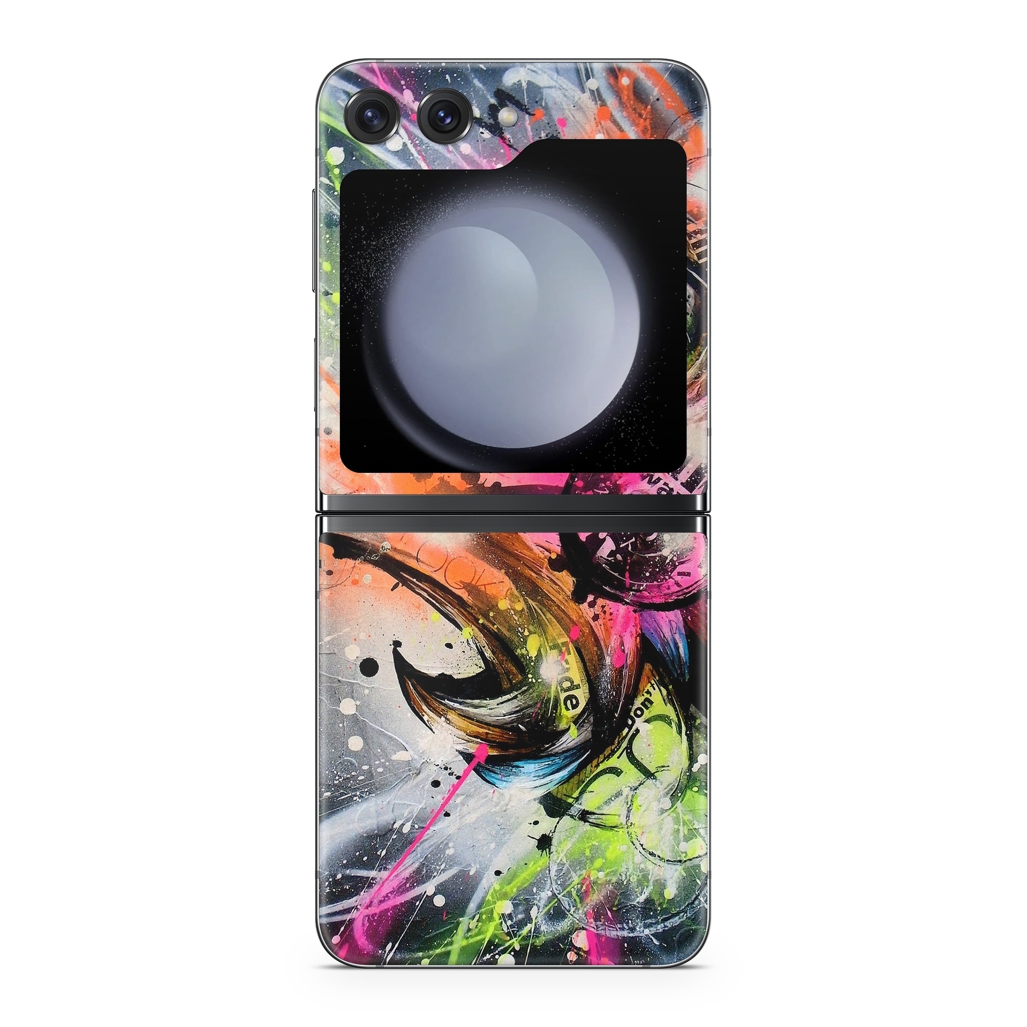 Samsung Galaxy Z Flip5 Skin design of Graphic design, Fractal art, Art, Illustration, Design, Graphics, Cg artwork, Font, Visual arts, Pattern, with black, gray, red, green, purple, blue colors