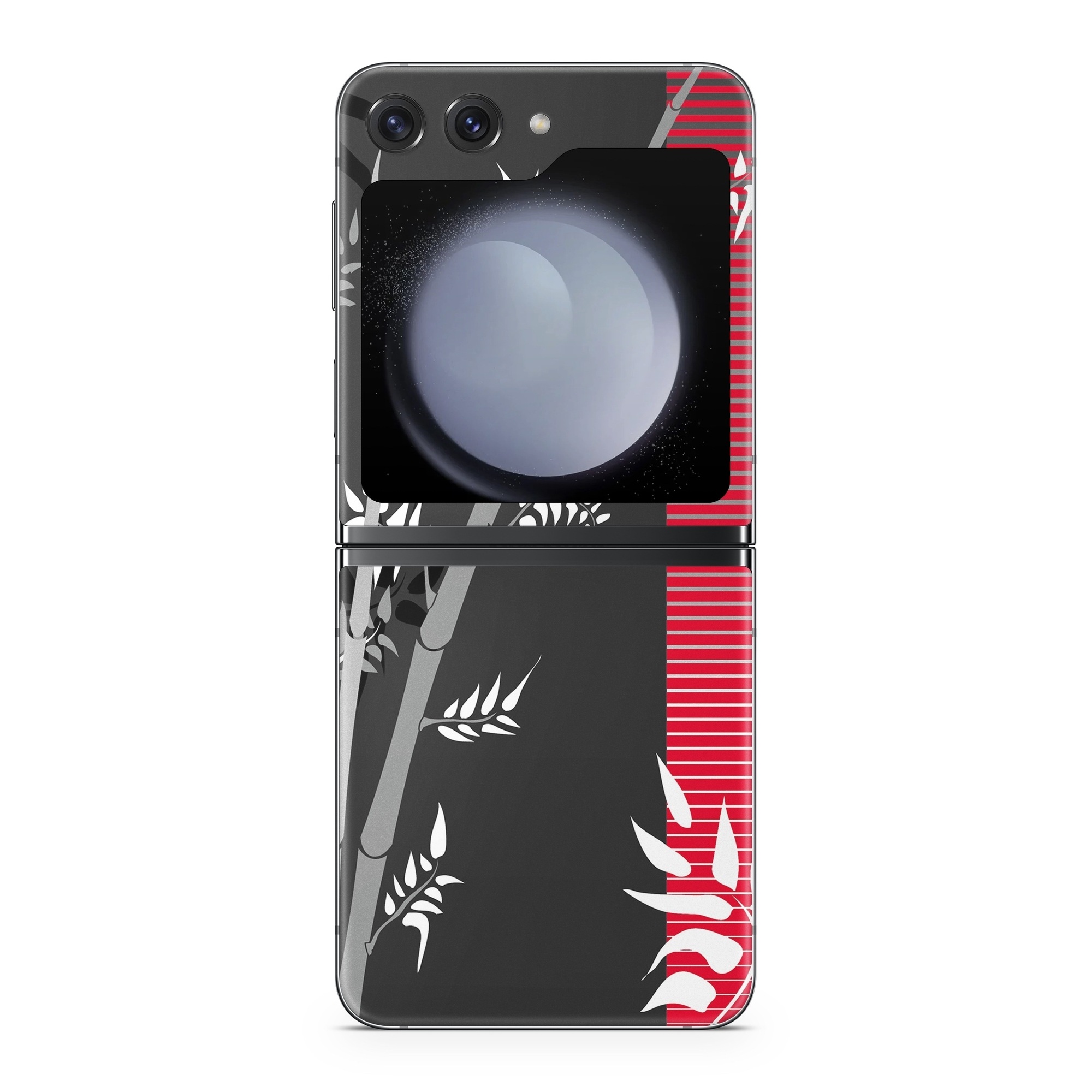 Samsung Galaxy Z Flip5 Skin design of Tree, Branch, Plant, Graphic design, Bamboo, Illustration, Plant stem, Black-and-white, with black, red, gray, white colors