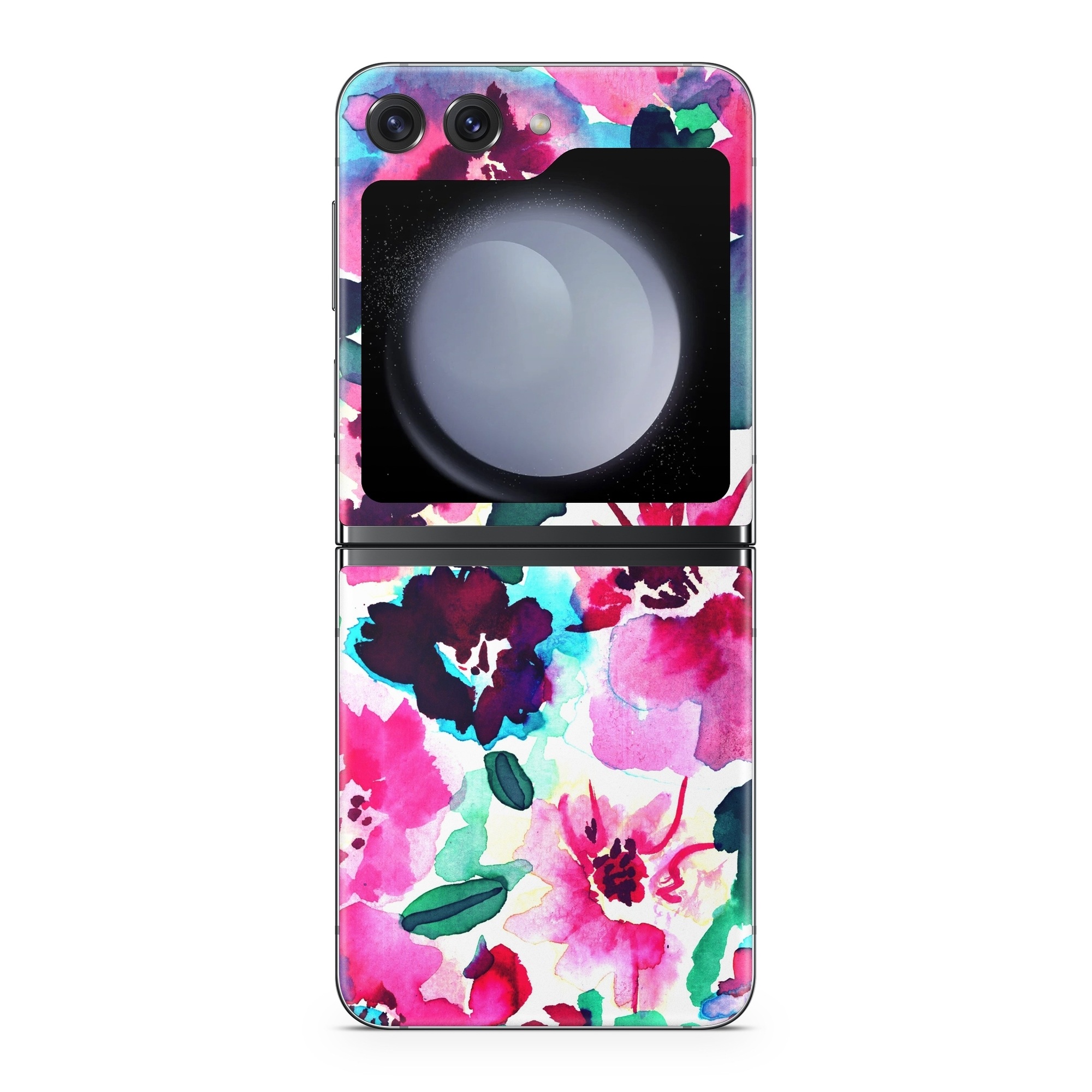 Samsung Galaxy Z Flip5 Skin design of Flower, Pink, Petal, Plant, Pattern, Hawaiian hibiscus, Design, Magenta, Flowering plant, Watercolor paint, with white, pink, blue, green, red colors