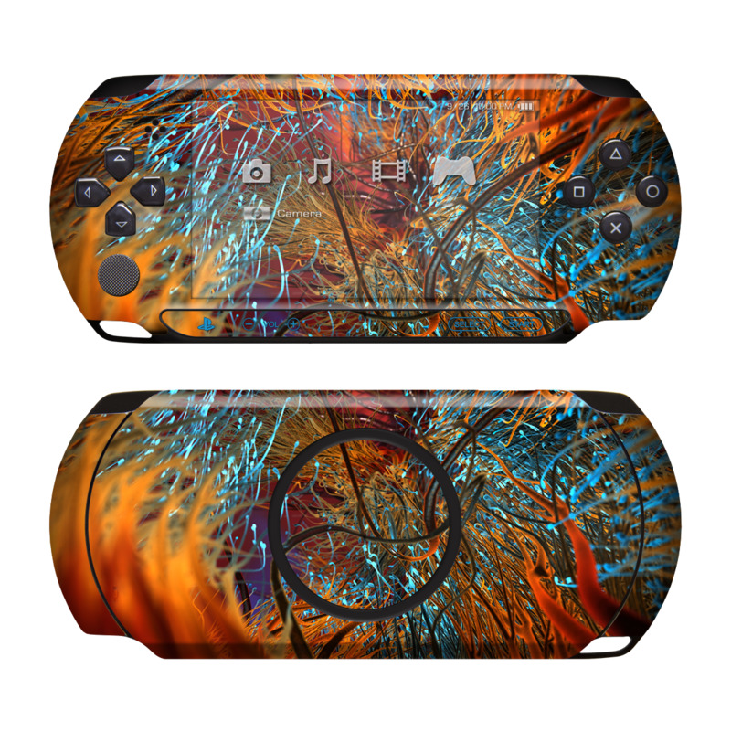 PSP Street Skin design of Orange, Tree, Electric blue, Organism, Fractal art, Plant, Art, Graphics, Space, Psychedelic art, with orange, blue, red, yellow, purple colors