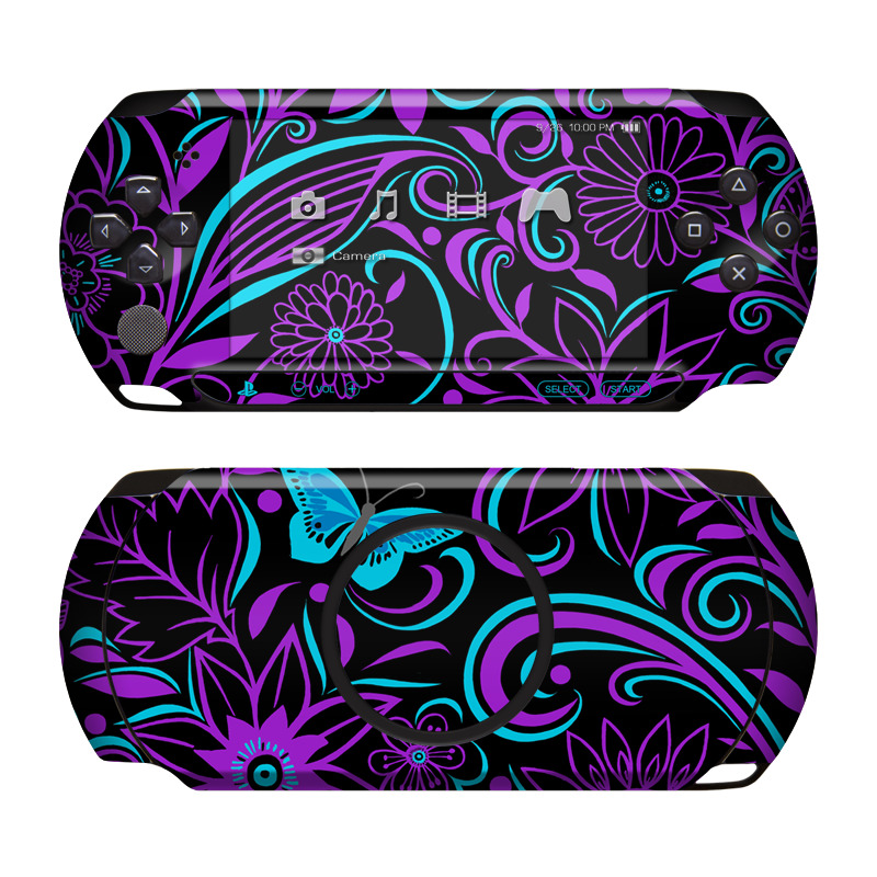 PSP Street Skin design of Pattern, Purple, Violet, Turquoise, Teal, Design, Floral design, Visual arts, Magenta, Motif, with black, purple, blue colors