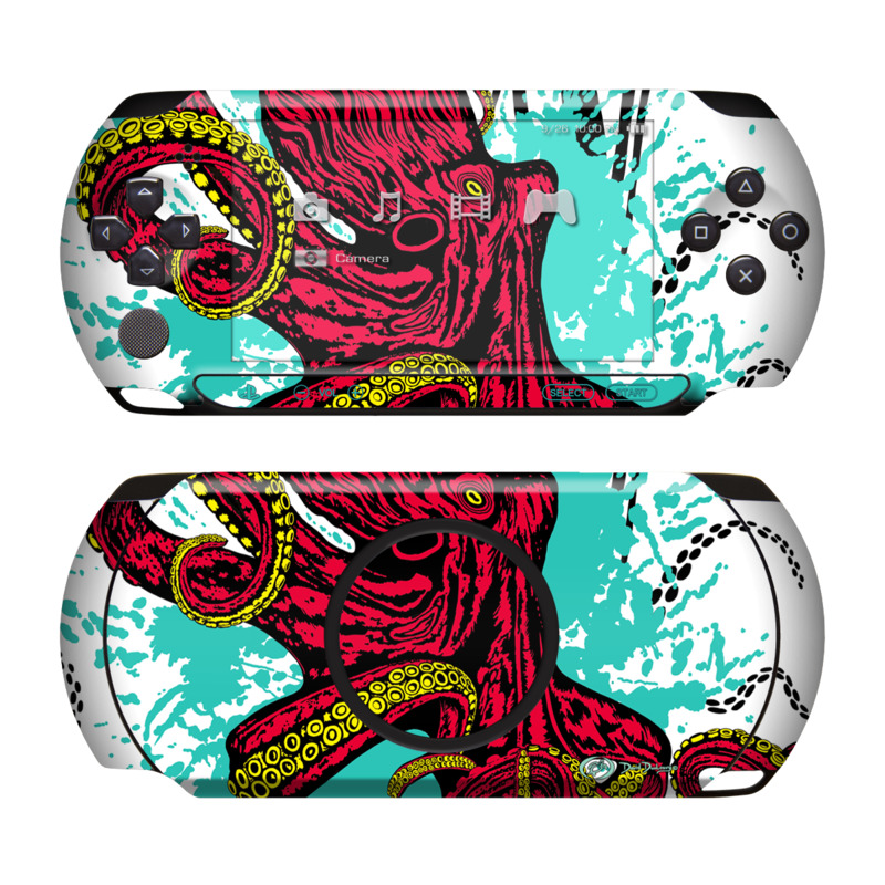 PSP Street Skin design of Graphic design, Illustration, Visual arts, Octopus, Design, Art, Fictional character, Pattern, Clip art, Line art, with black, white, gray, red, blue, green colors