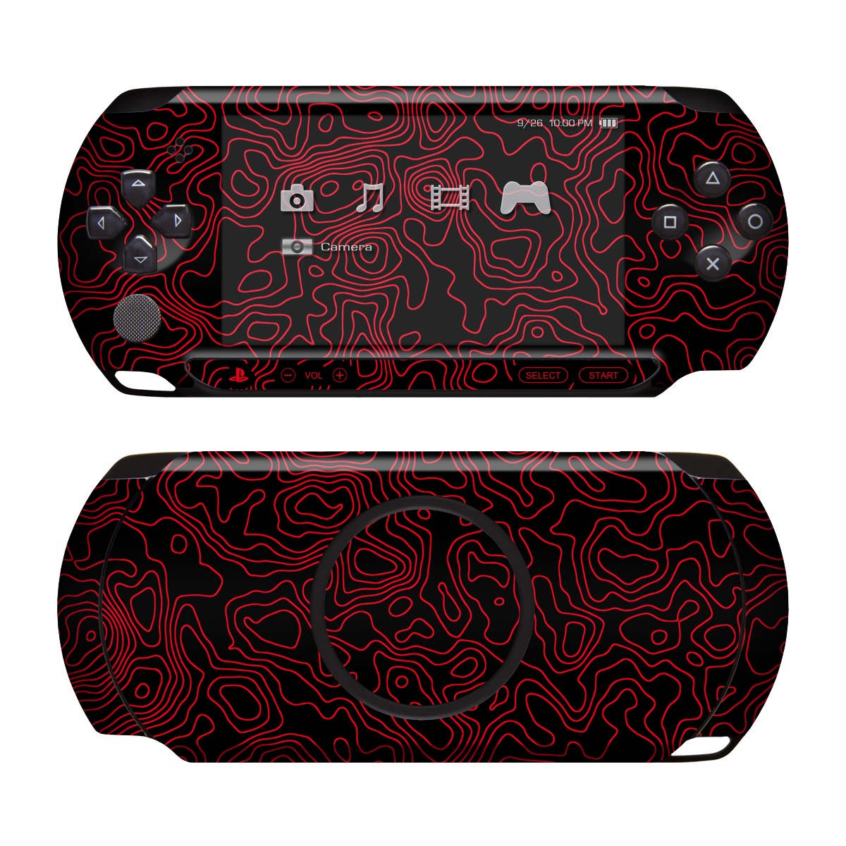 PSP Street Skin design of Pink, Art, Motif, Magenta, Font, Pattern, Symmetry, Rectangle, Circle, Electric blue, with black, red colors