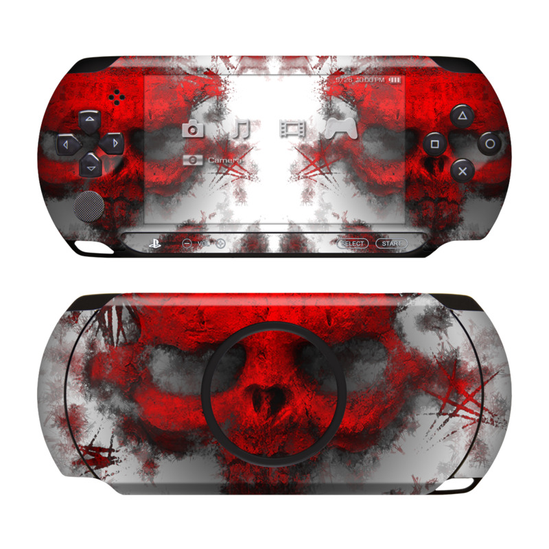 PSP Street Skin design of Red, Graphic design, Skull, Illustration, Bone, Graphics, Art, Fictional character, with red, gray, black, white colors
