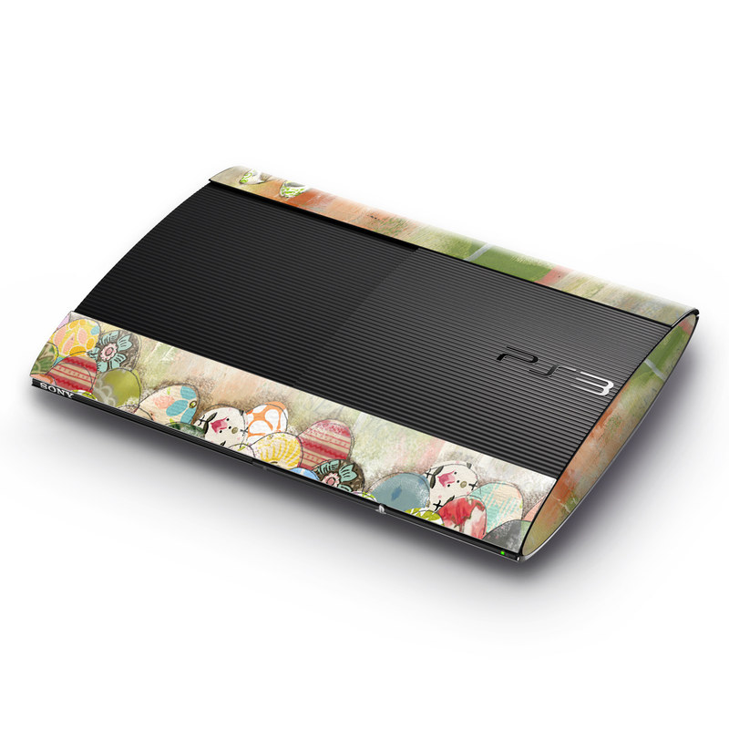 PlayStation 3 Super Slim Skin design of Butterfly, Art, Fictional character, Pollinator, Moths and butterflies, Watercolor paint, Illustration, with green, brown, yellow, blue, pink, red colors