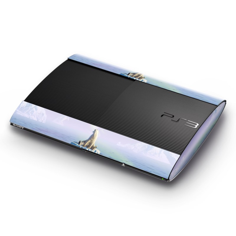 PlayStation 3 Super Slim Skin design of Aurora, Sky, Wildlife, Polar bear, Fictional character, with white, blue, green, purple colors