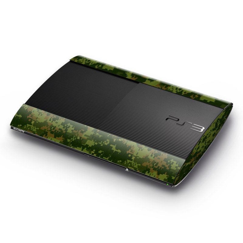 PlayStation 3 Super Slim Skin design of Military camouflage, Green, Pattern, Uniform, Camouflage, Clothing, Design, Leaf, Plant, with green, brown colors