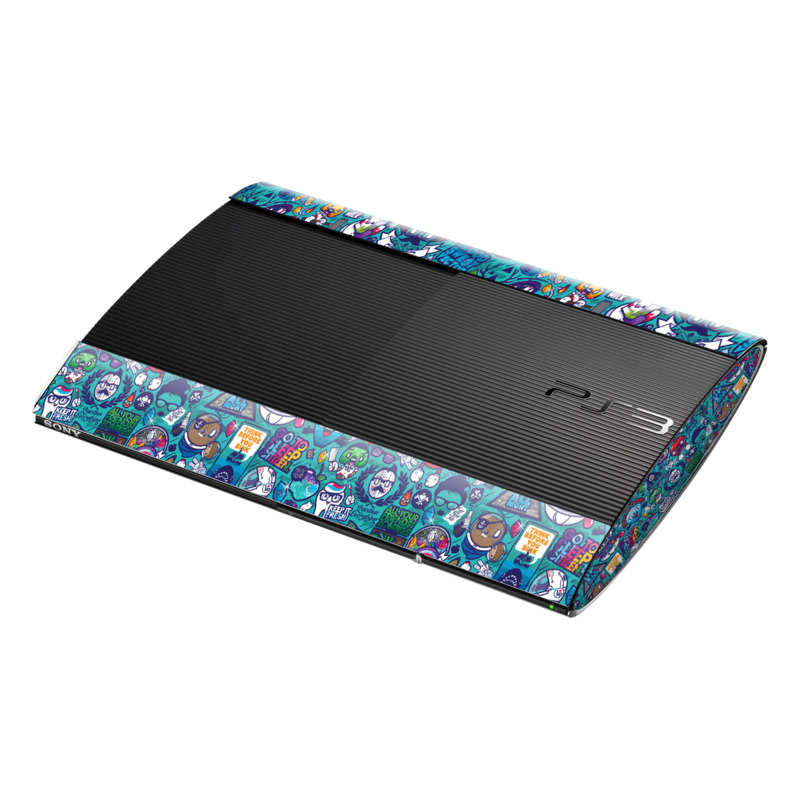 PlayStation 3 Super Slim Skin design of Art, Visual arts, Illustration, Graphic design, Psychedelic art, with blue, black, gray, red, green colors