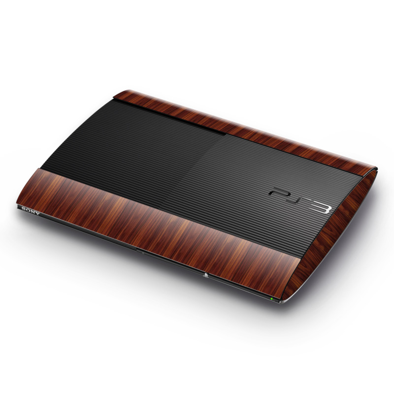PlayStation 3 Super Slim Skin design of Wood, Red, Brown, Hardwood, Wood flooring, Wood stain, Caramel color, Laminate flooring, Flooring, Varnish, with black, red colors