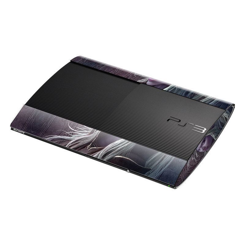 PlayStation 3 Super Slim Skin design of Cg artwork, Beauty, Purple, Lady, Illustration, Fictional character, Long hair, Photography, Art, Portrait, with black, gray, purple colors